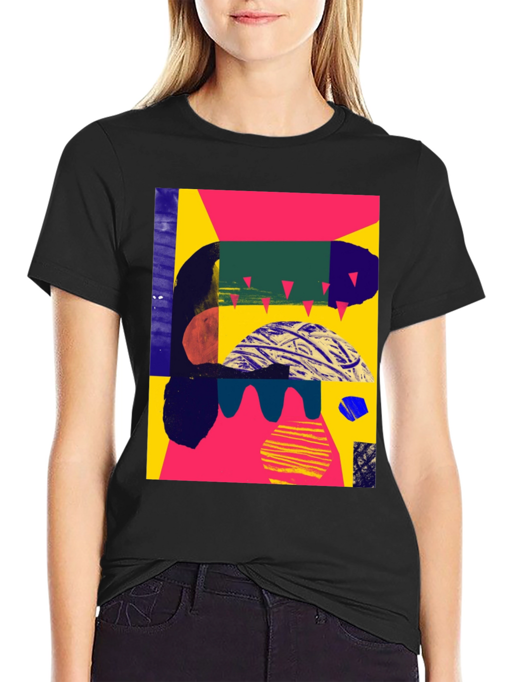 Camiseta Negra Abstracta Estampada