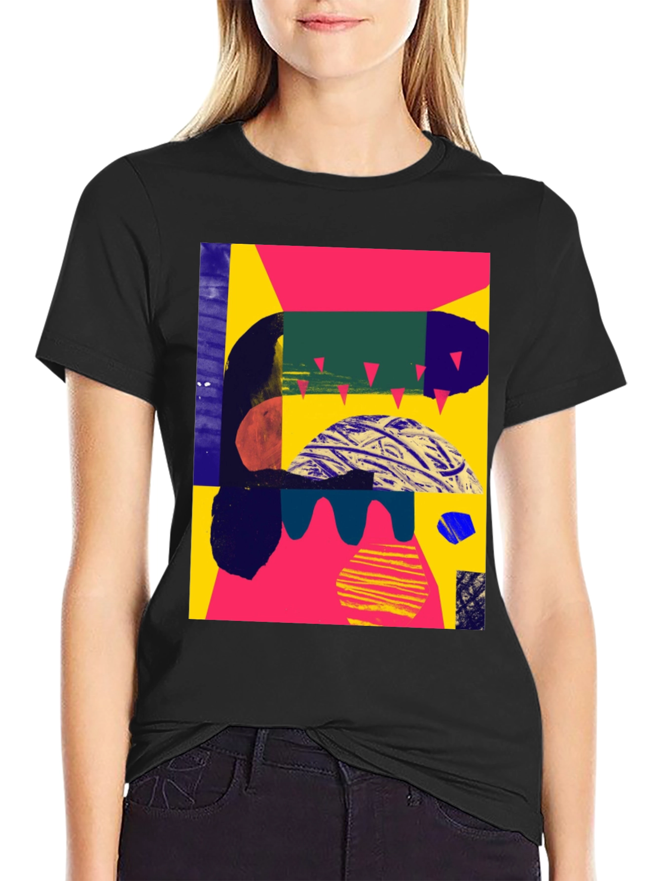 Camiseta Negra Abstracta Estampada