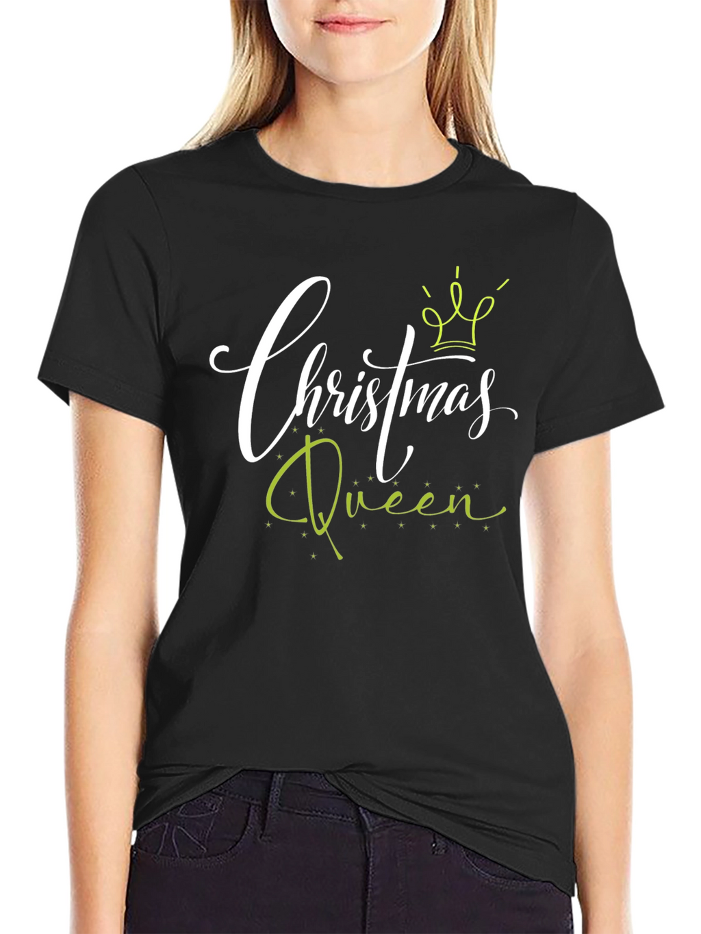 Camiseta Negra Christmas Queen para Celebraciones Navideñas