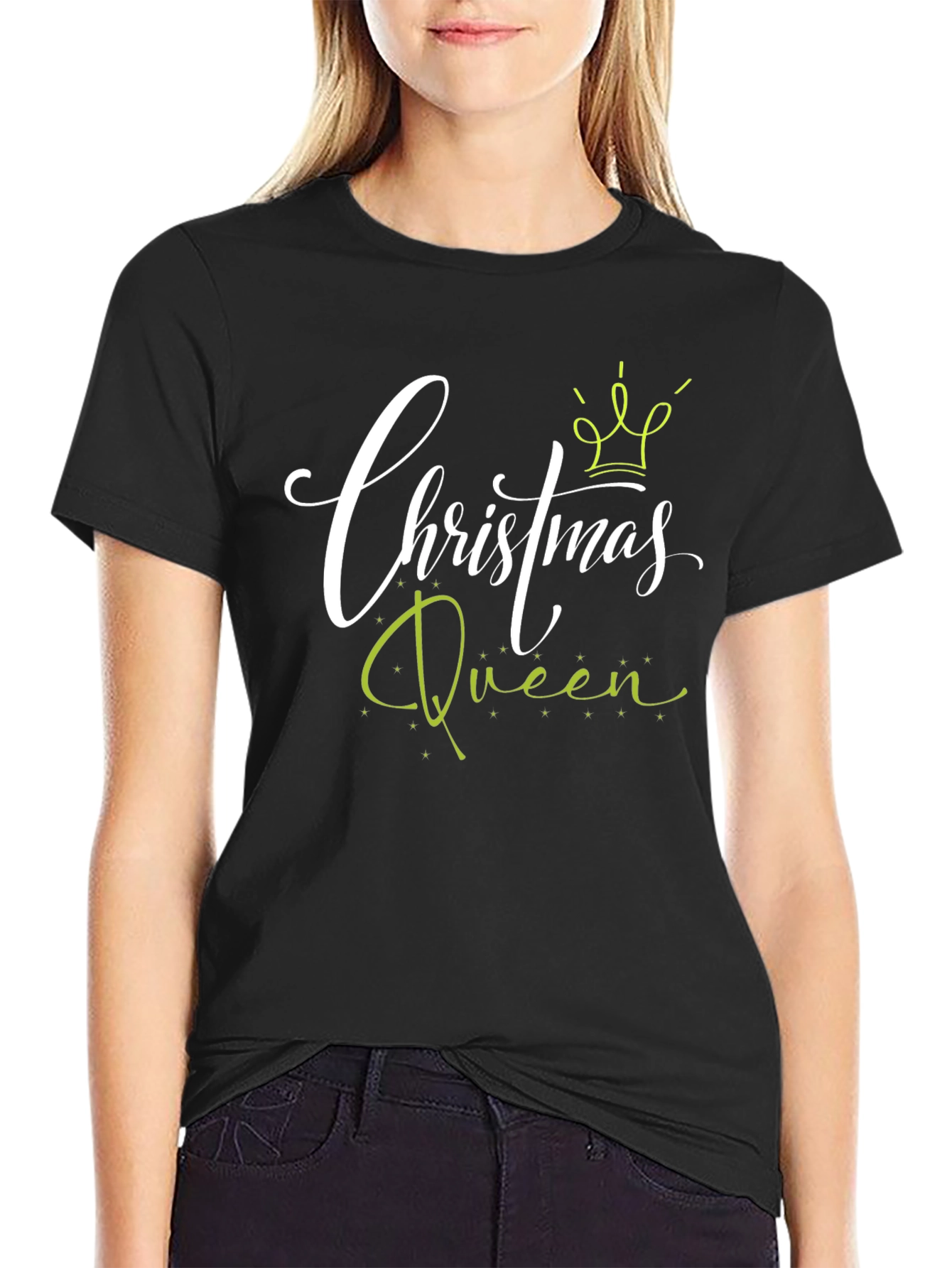 Camiseta Negra Christmas Queen para Celebraciones Navideñas