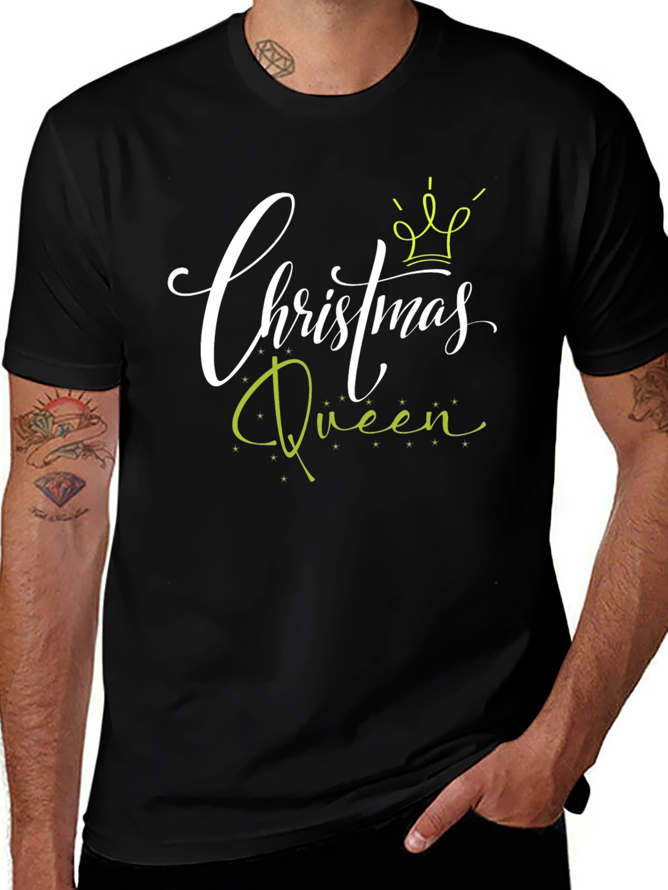 Camiseta Negra Christmas Queen para Celebraciones Navideñas