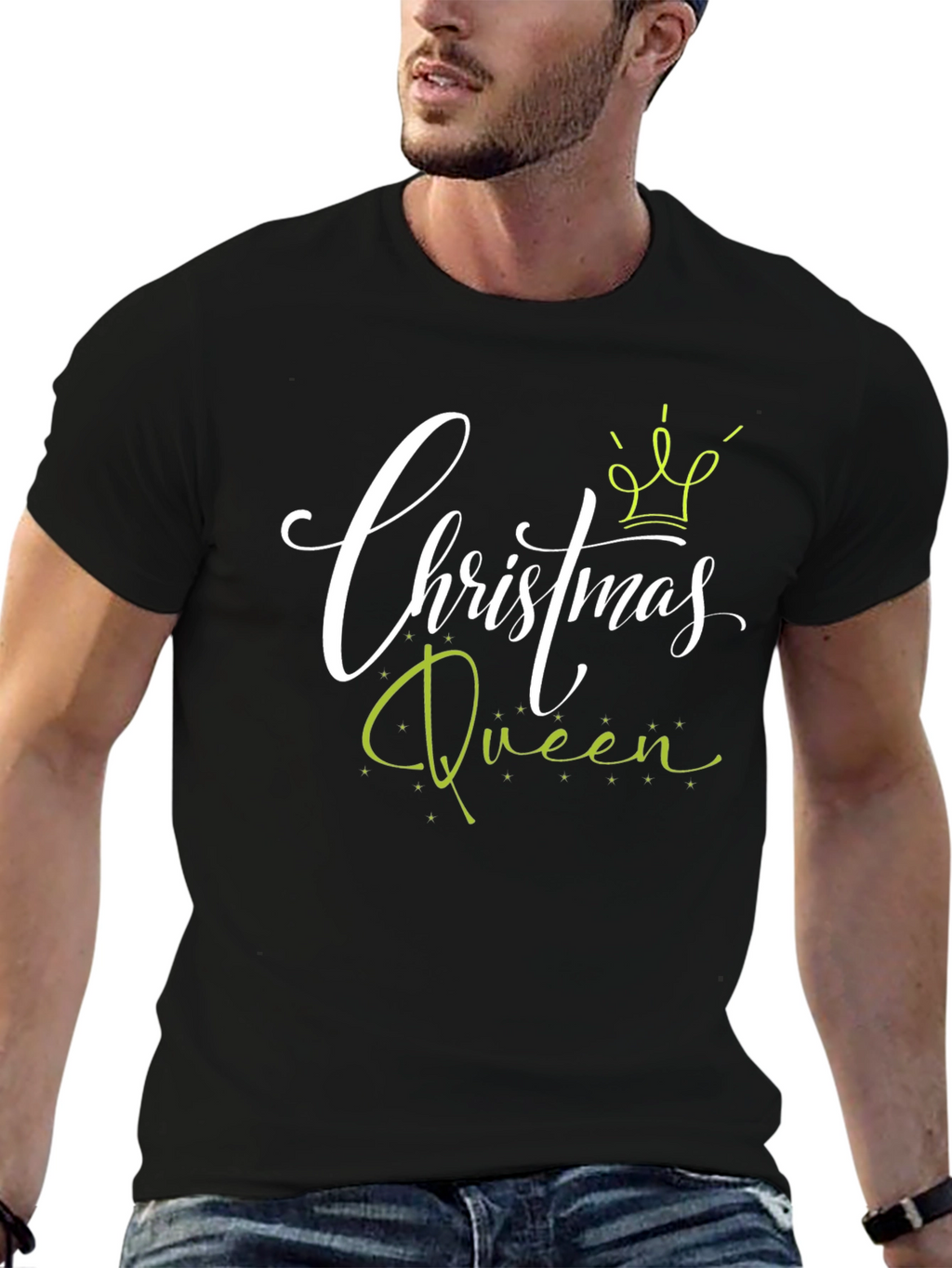 Camiseta Negra Christmas Queen para Celebraciones Navideñas