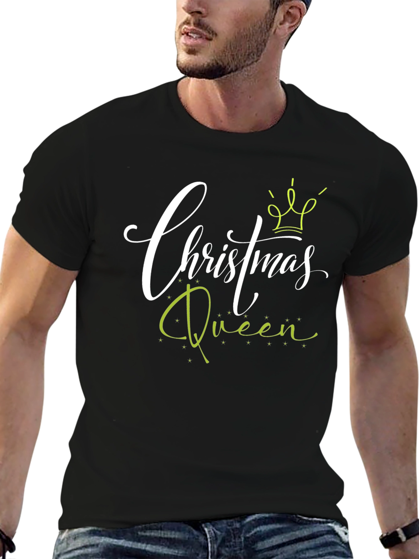 Camiseta Negra Christmas Queen para Celebraciones Navideñas