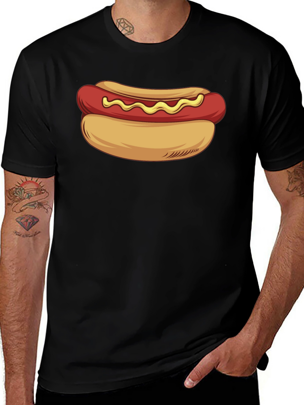 Camiseta Negra con Diseño de Hot Dog