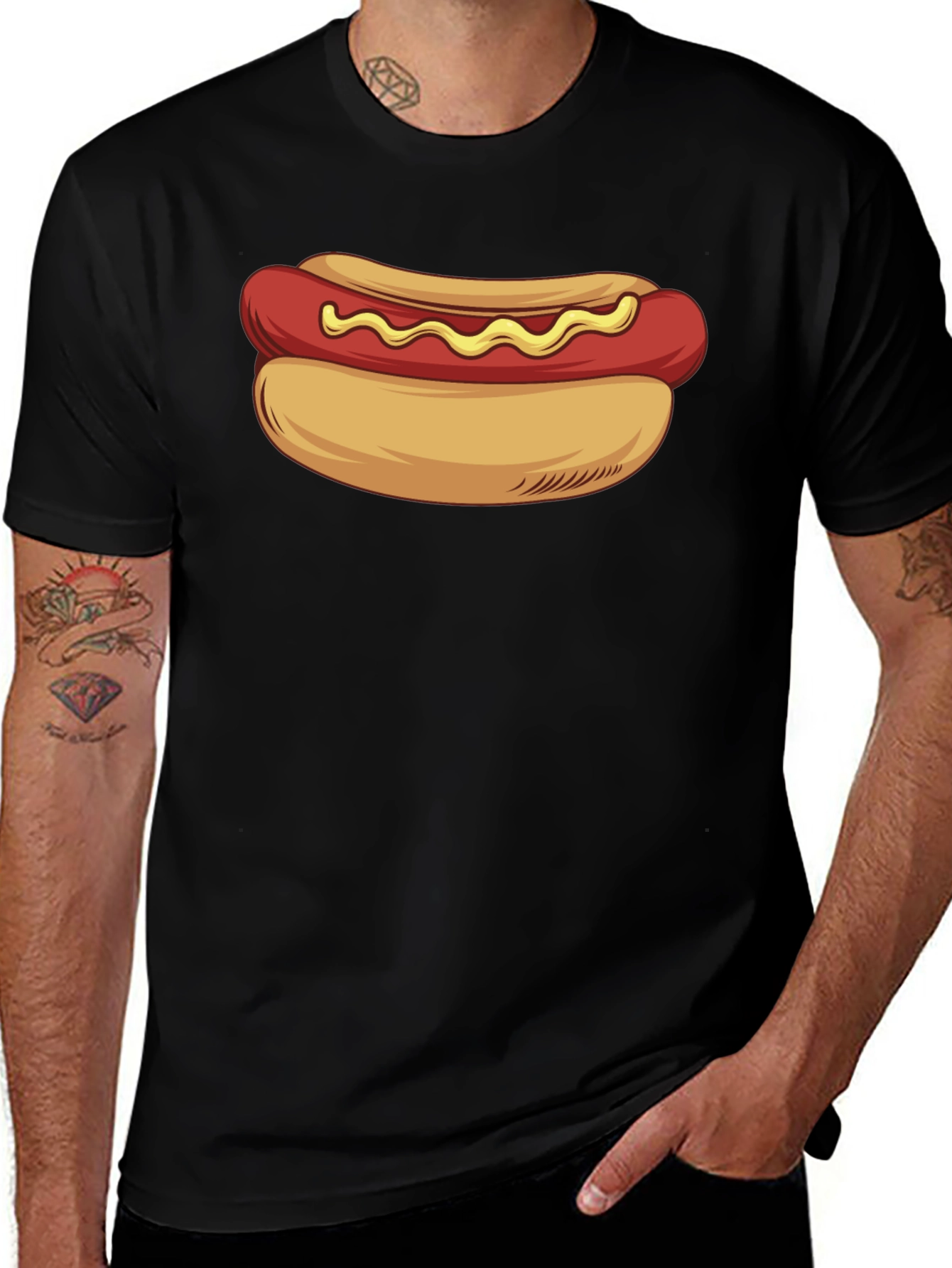 Camiseta Negra con Diseño de Hot Dog