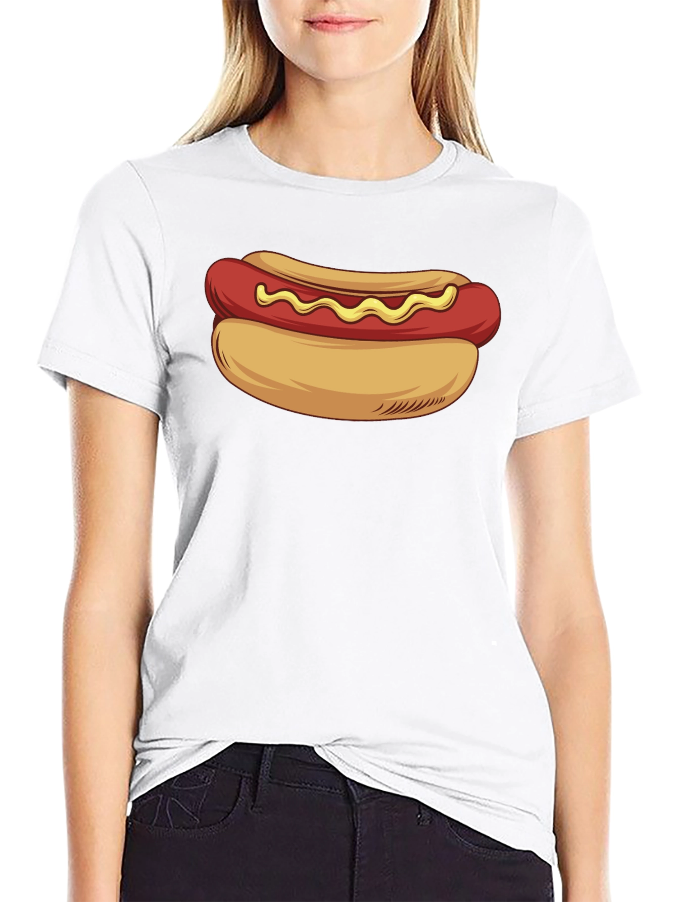 Camiseta Negra con Diseño de Hot Dog