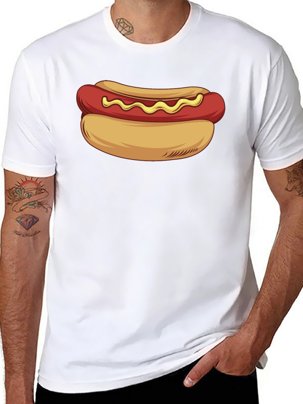 Camiseta Negra con Diseño de Hot Dog