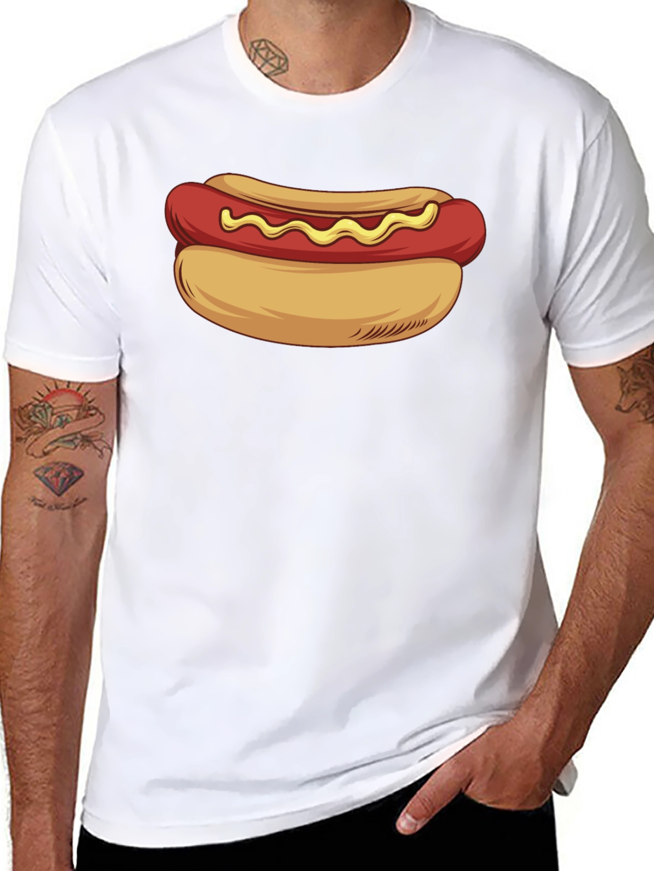 Camiseta Negra con Diseño de Hot Dog