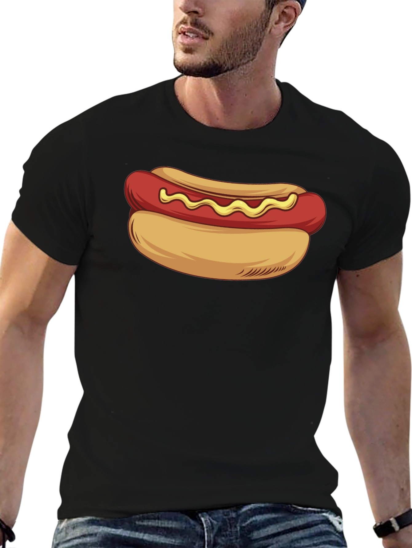 Camiseta Negra con Diseño de Hot Dog