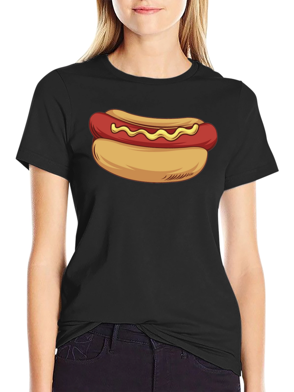 Camiseta Negra con Diseño de Hot Dog