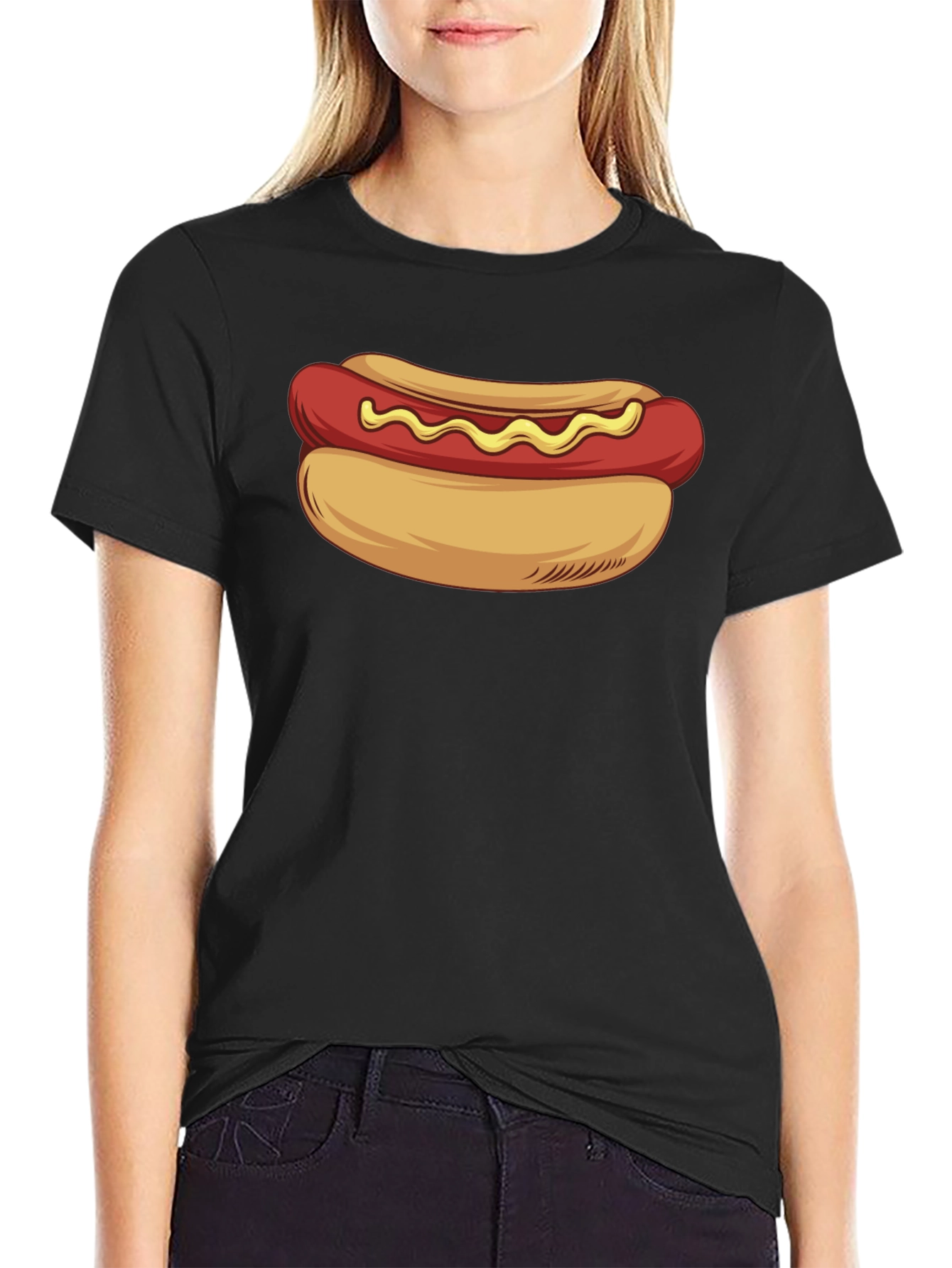 Camiseta Negra con Diseño de Hot Dog