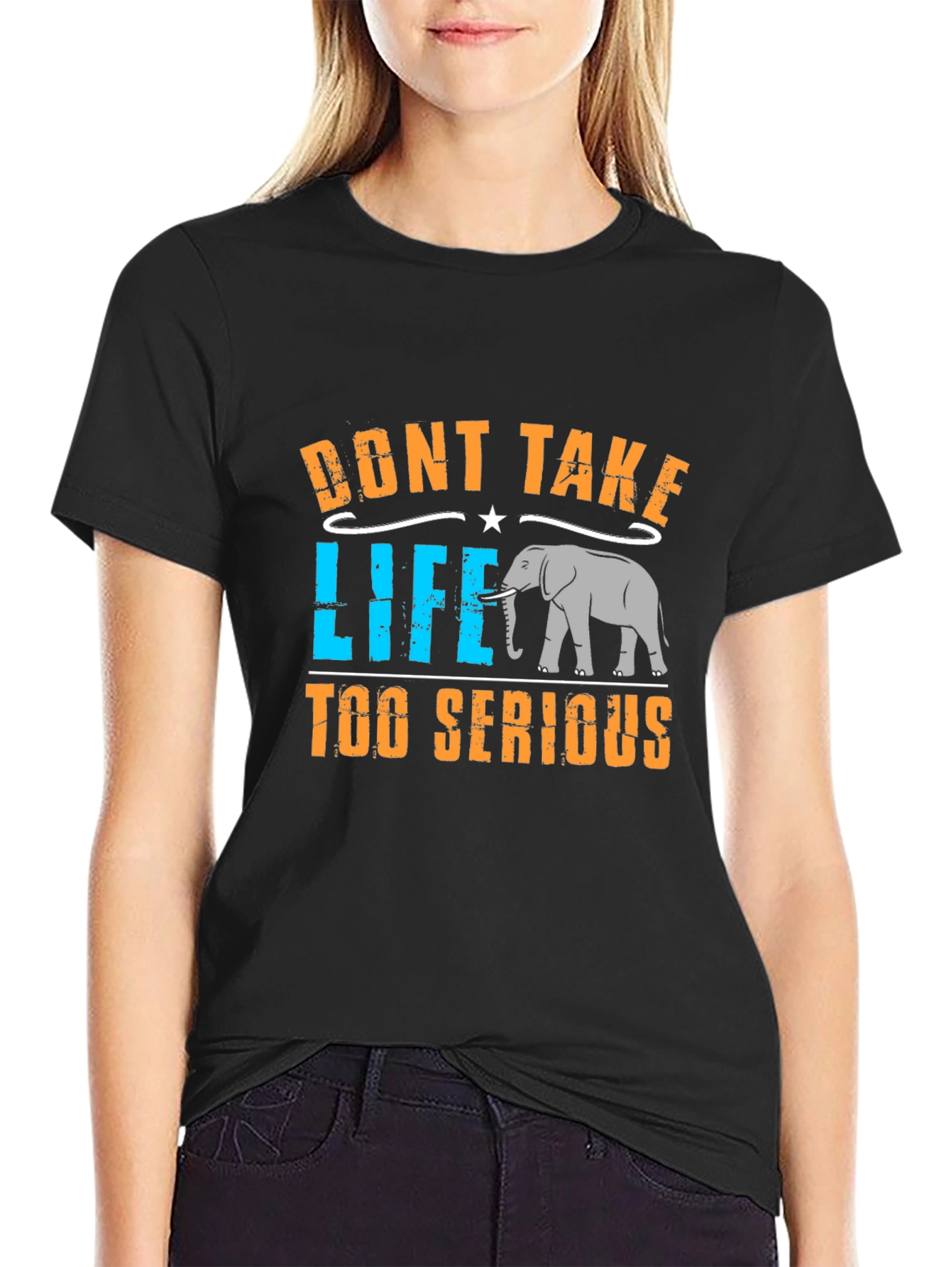 Camiseta Negra con Diseño de Elefante y Frase Motivacional