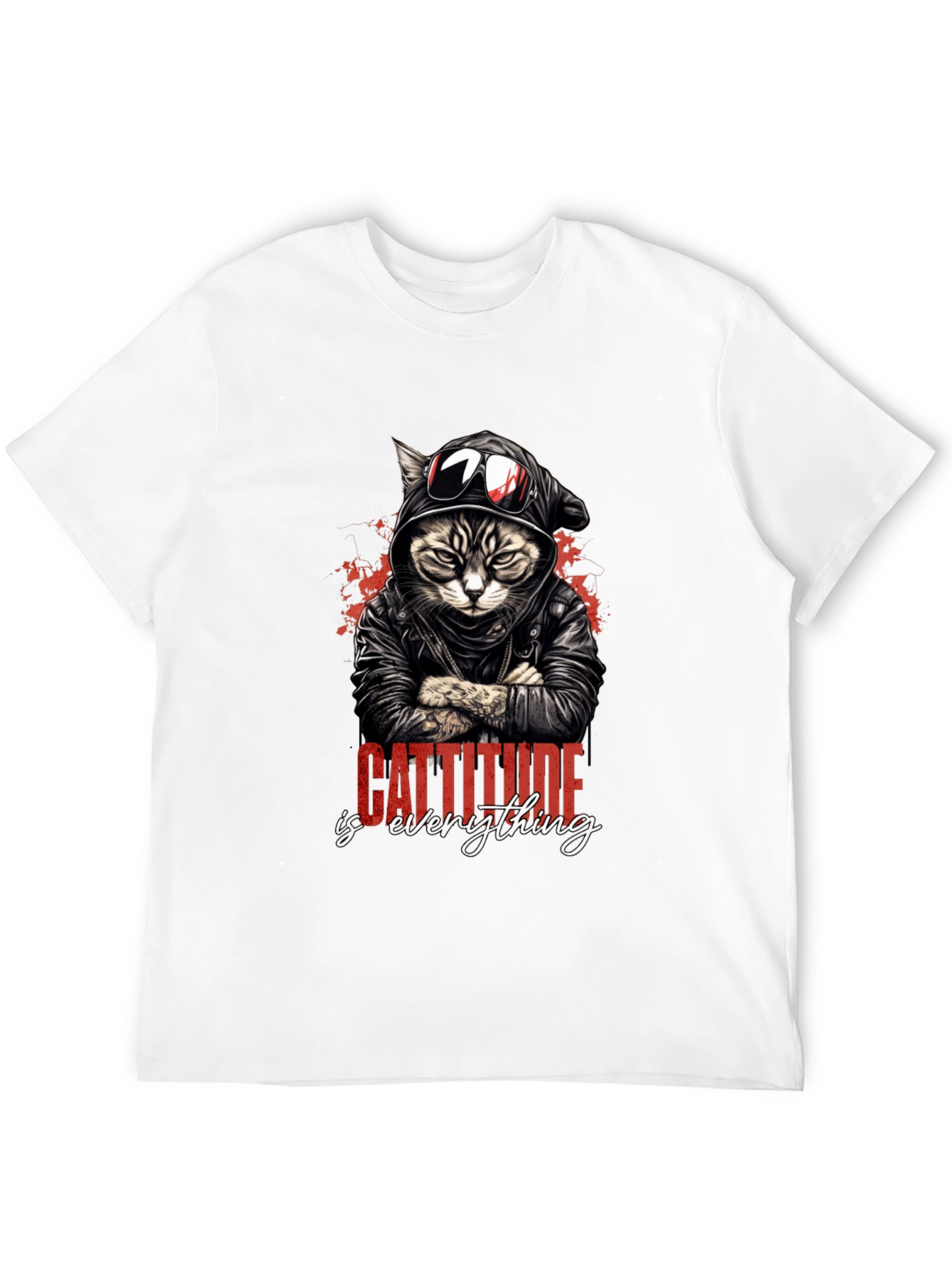 Camiseta Negra con Diseño de Gato Motero Cattitude