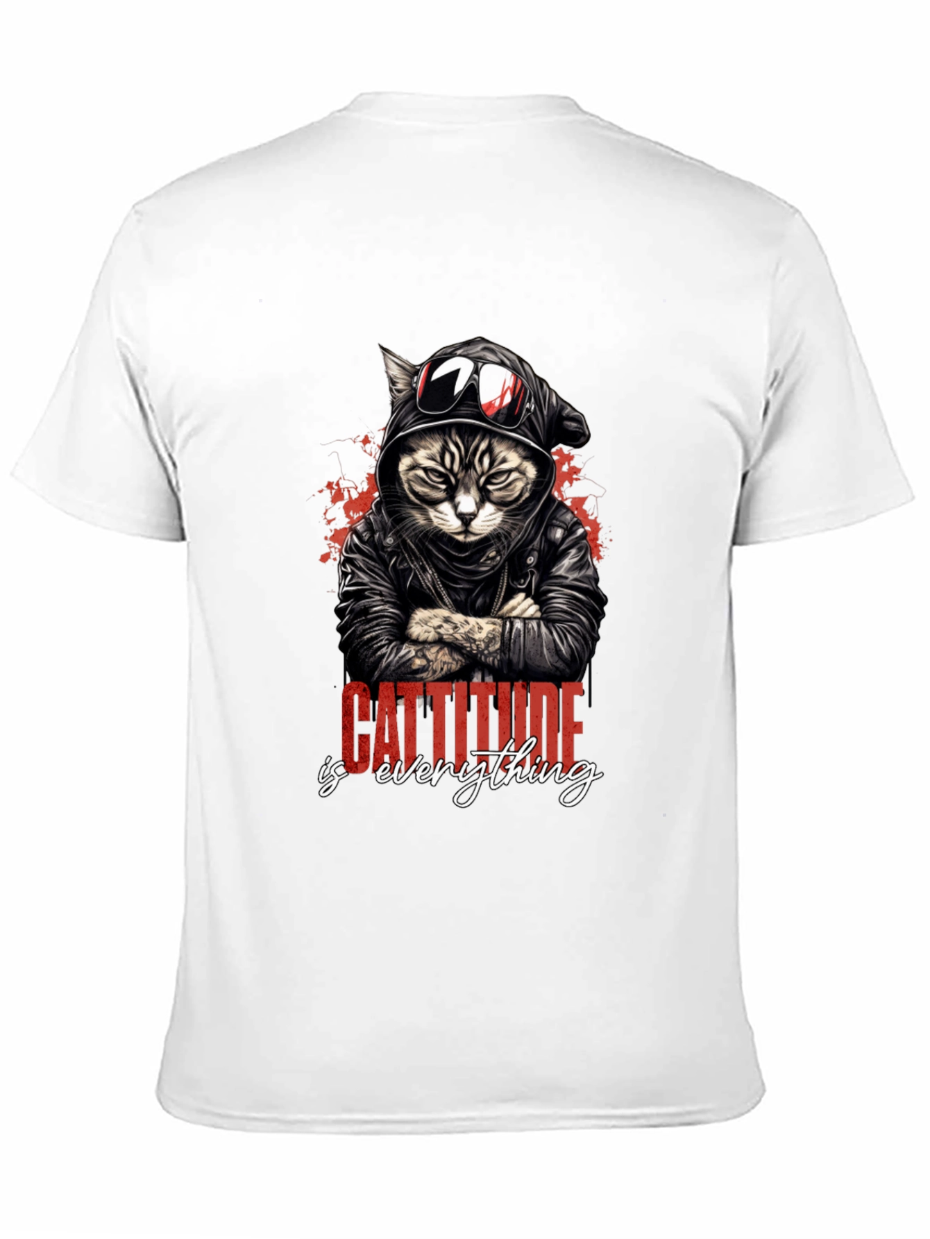 Camiseta Negra con Diseño de Gato Motero Cattitude
