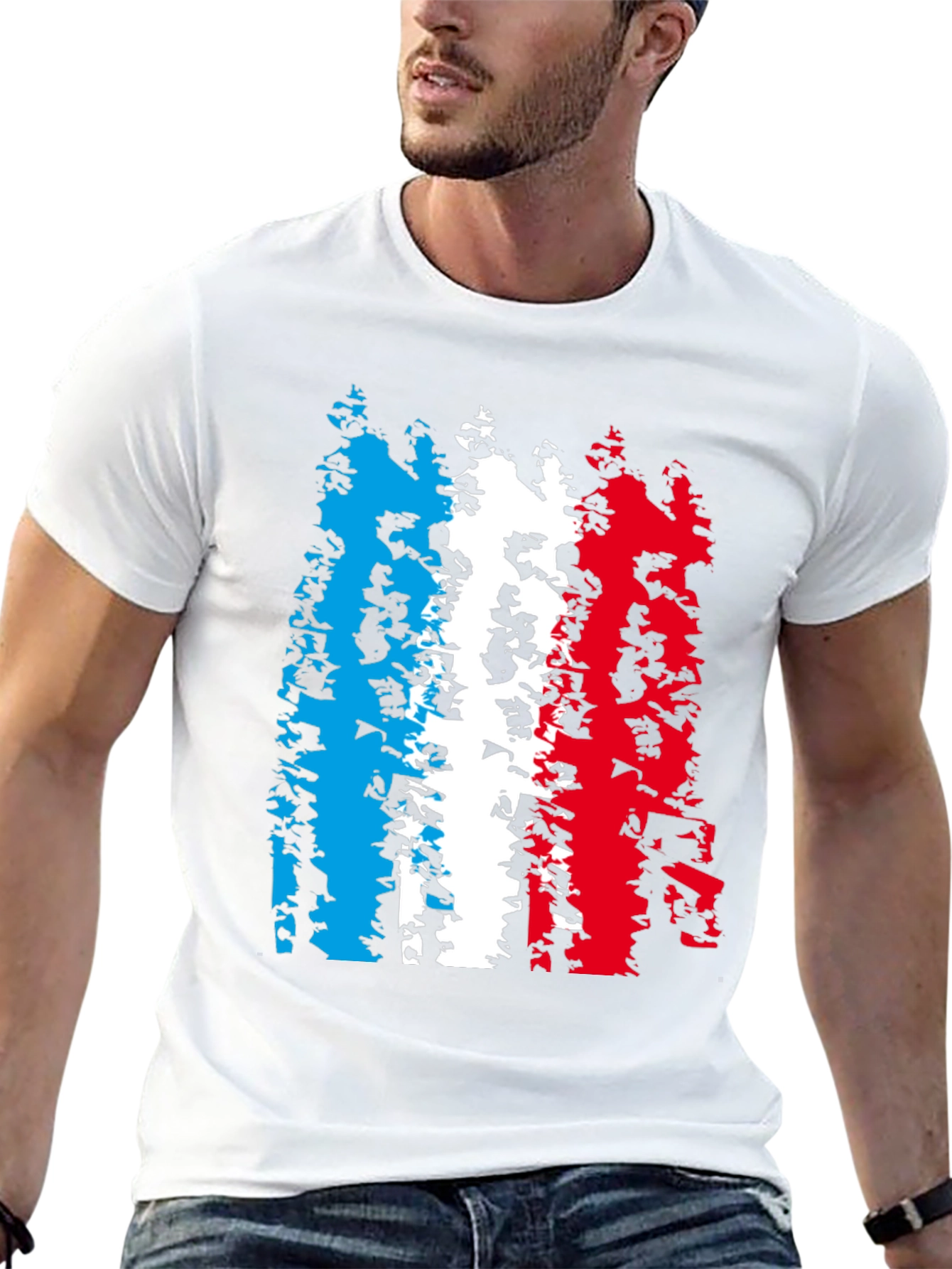 Camiseta Negra con Diseño Abstracto de la Bandera Francesa