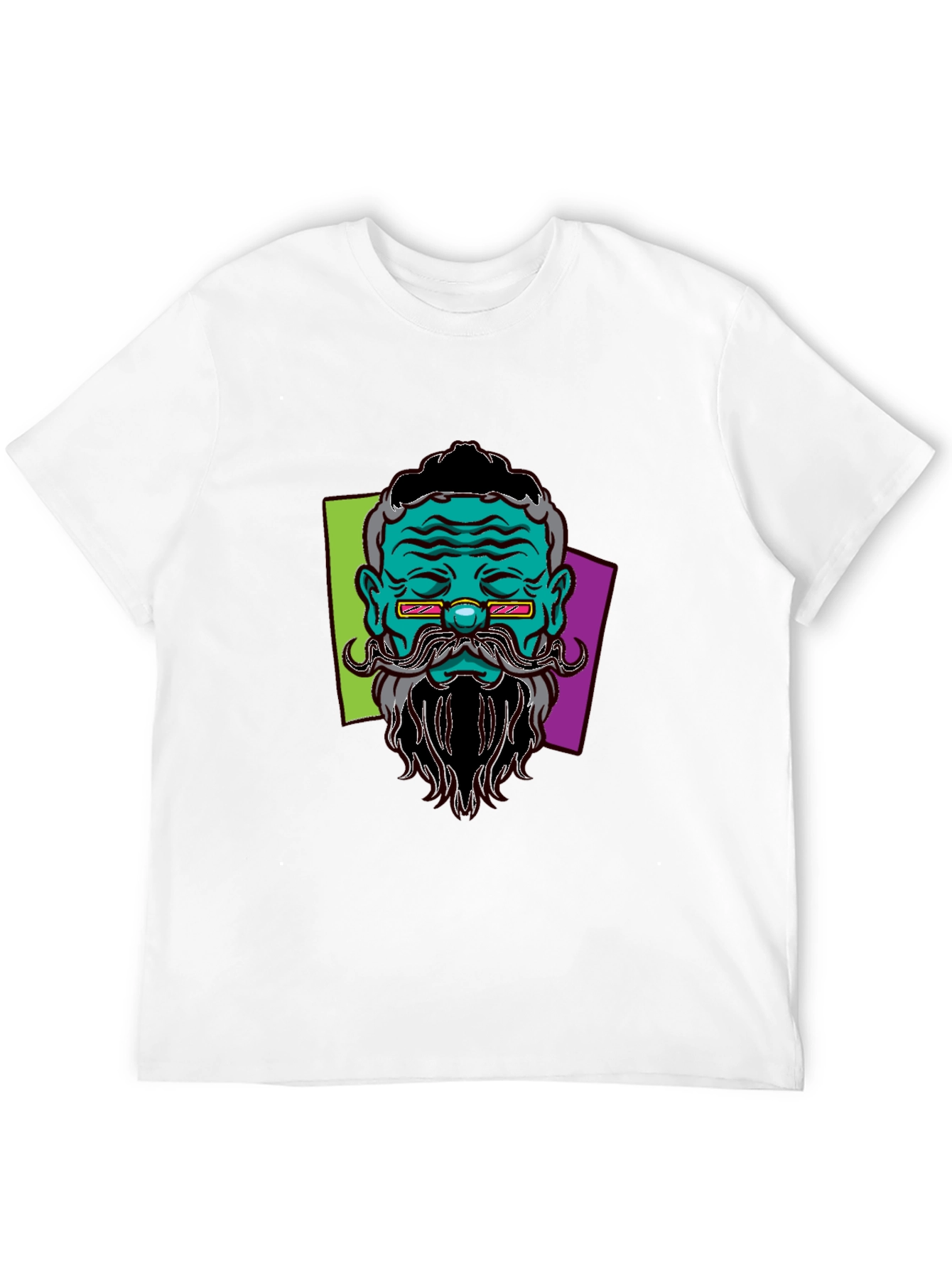 Camiseta Negra con Diseño de Cara Barbuda Abstracta
