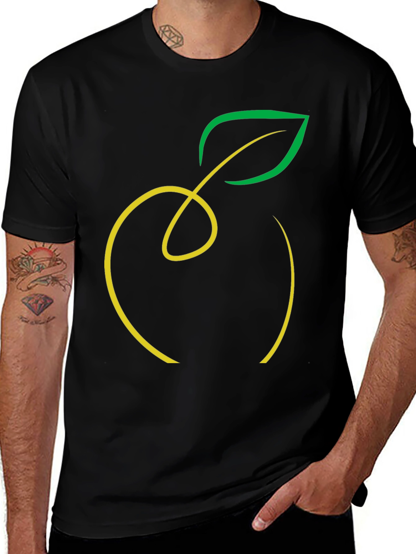 Camiseta Negra con Diseño de Manzana Minimalista