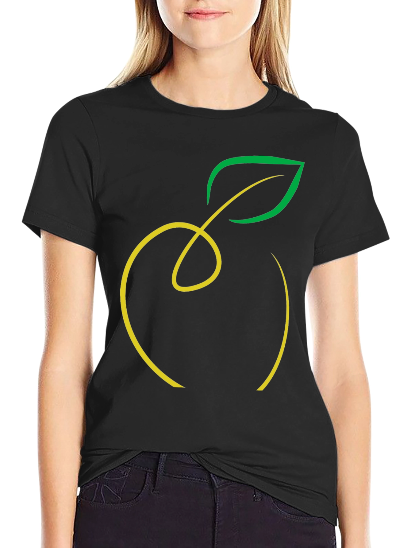 Camiseta Negra con Diseño de Manzana Minimalista