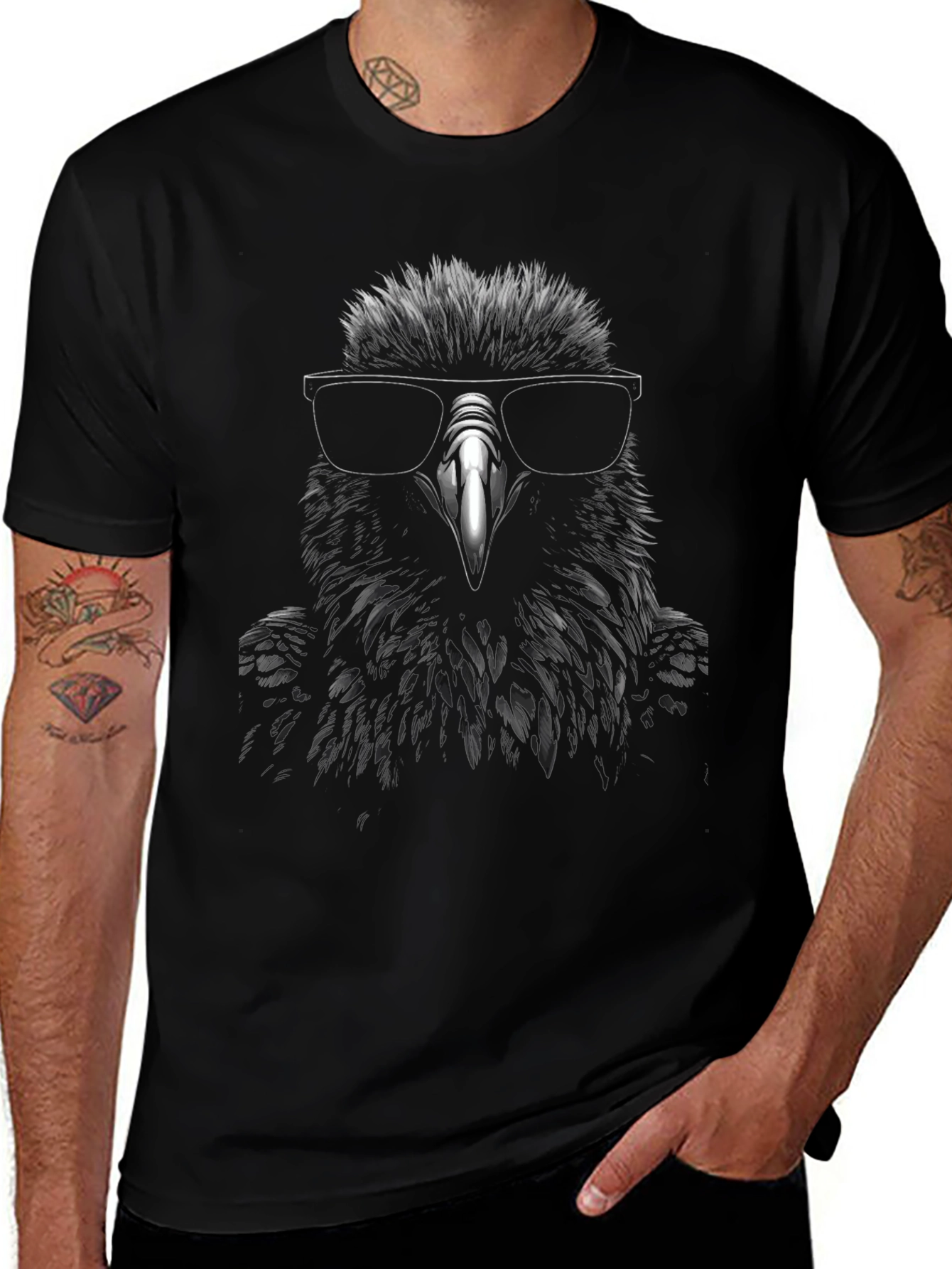 Camiseta Hombre Cuervo Gafas Sol Moda