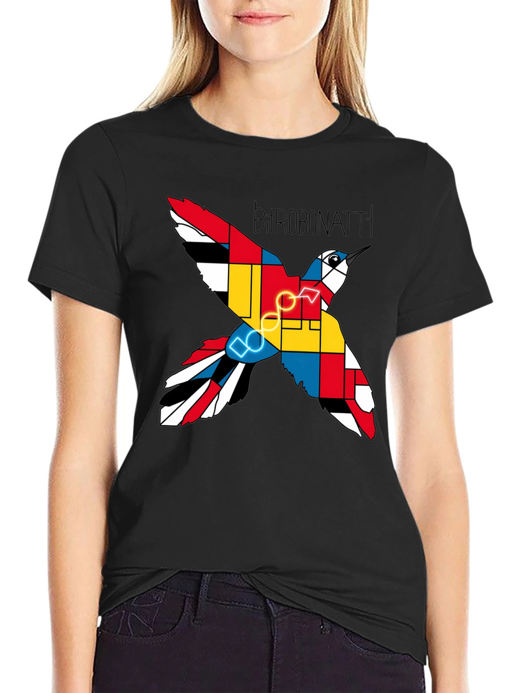 Camiseta Negra Bird Bonatti Diseño Abstracto