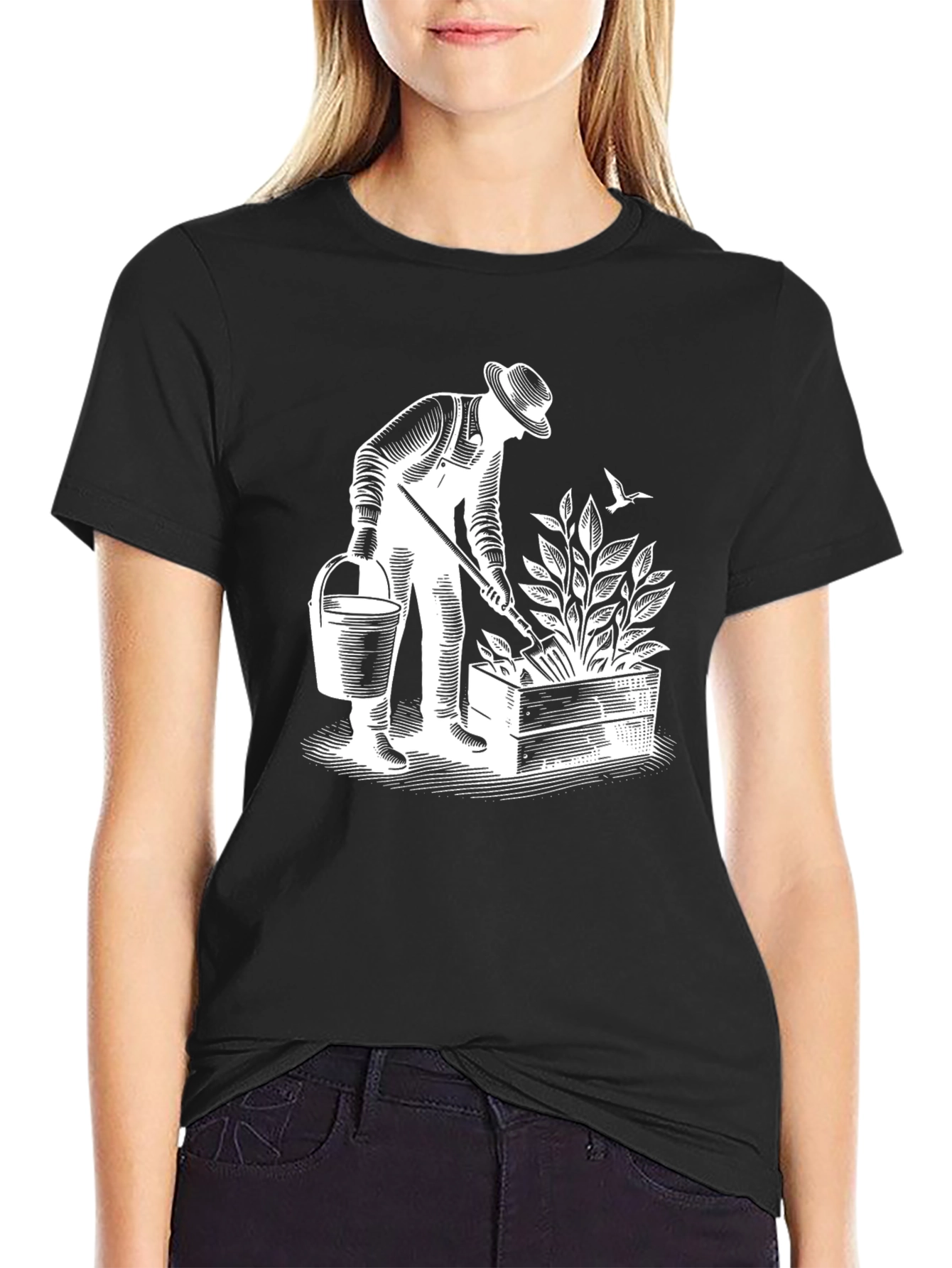 Camiseta Negra con Diseño de Jardinero Vintage