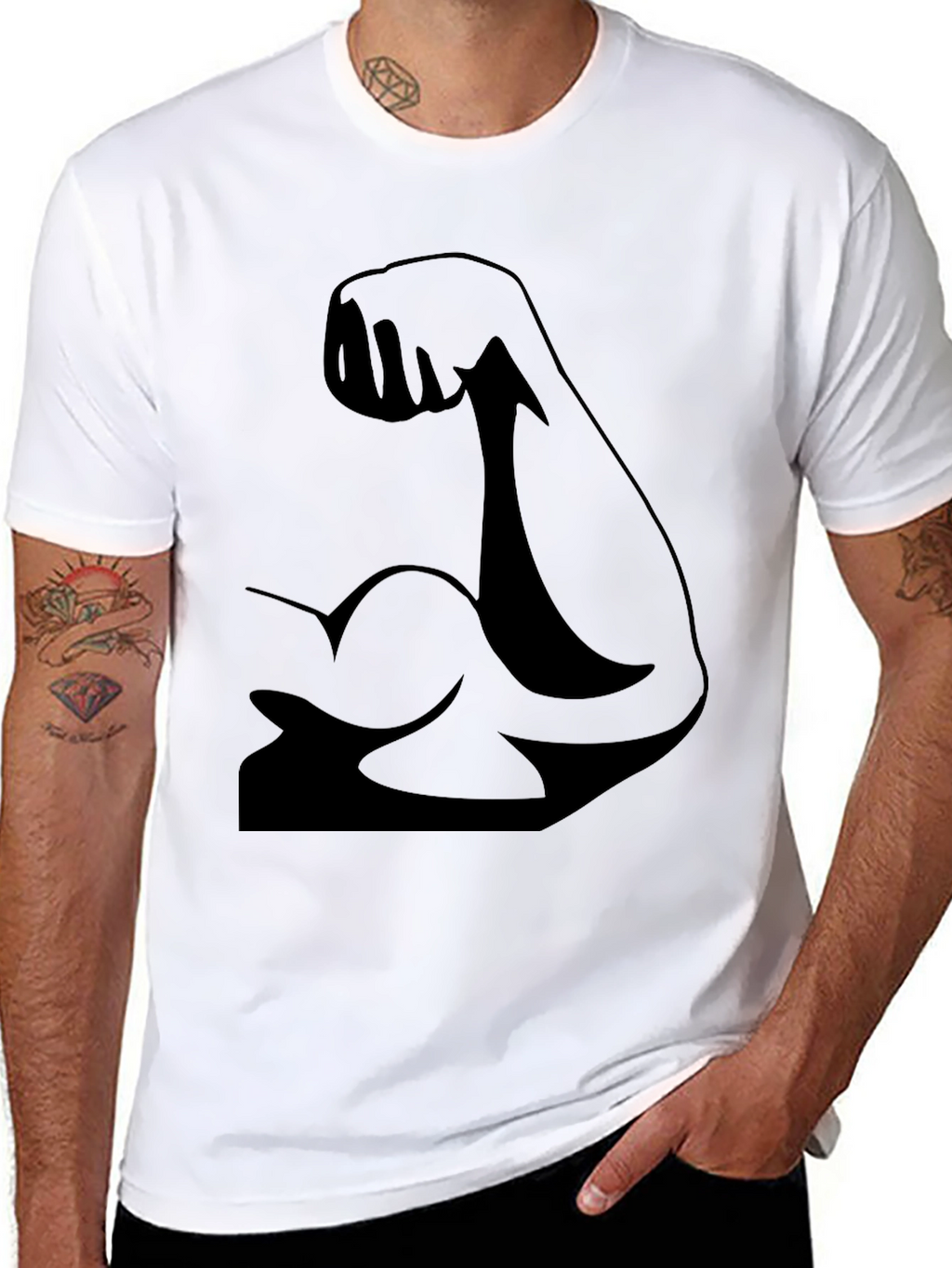 Camiseta Negra con Diseño de Bíceps Musculoso