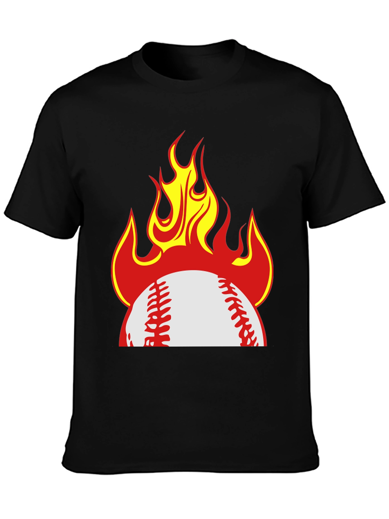Camiseta Negra con Diseño de Béisbol en Llamas