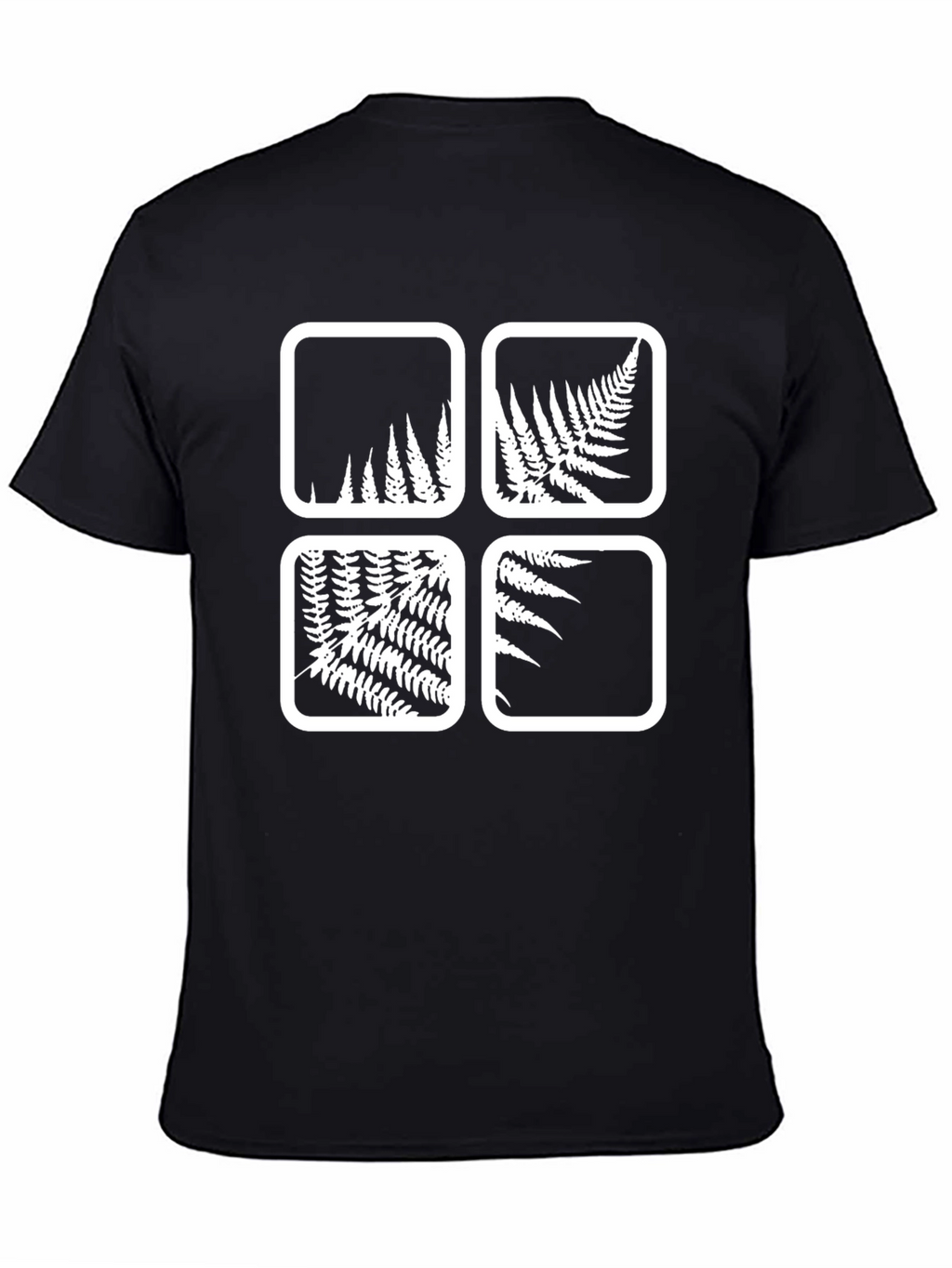 Camiseta Negra con Diseño de Helechos Cuadrados
