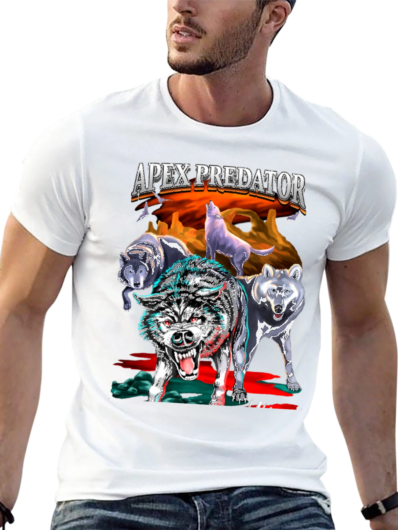 Camiseta Negra con Diseño de Lobos Apex Predator