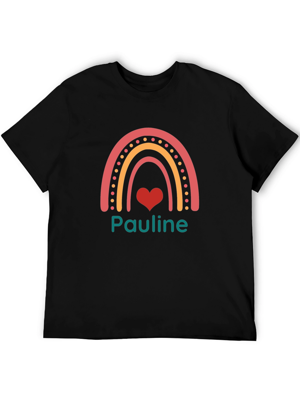 Camiseta Negra con Arcoíris y Nombre Pauline