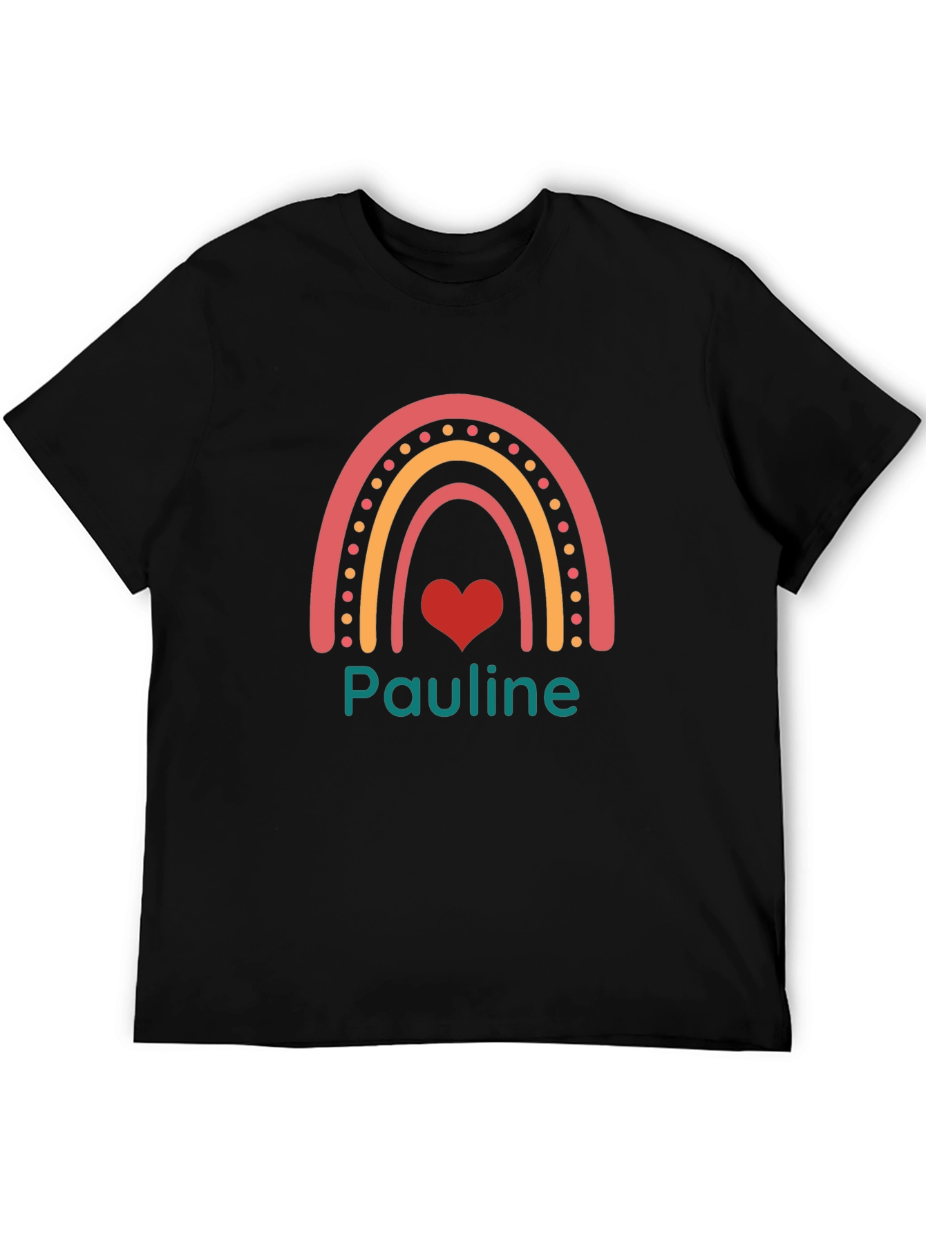 Camiseta Negra con Arcoíris y Nombre Pauline