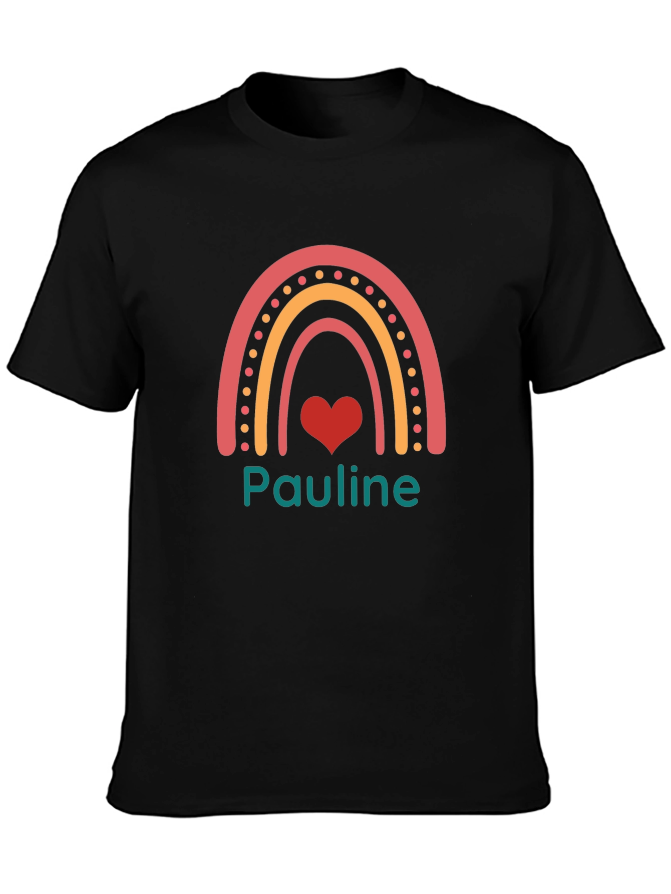 Camiseta Negra con Arcoíris y Nombre Pauline