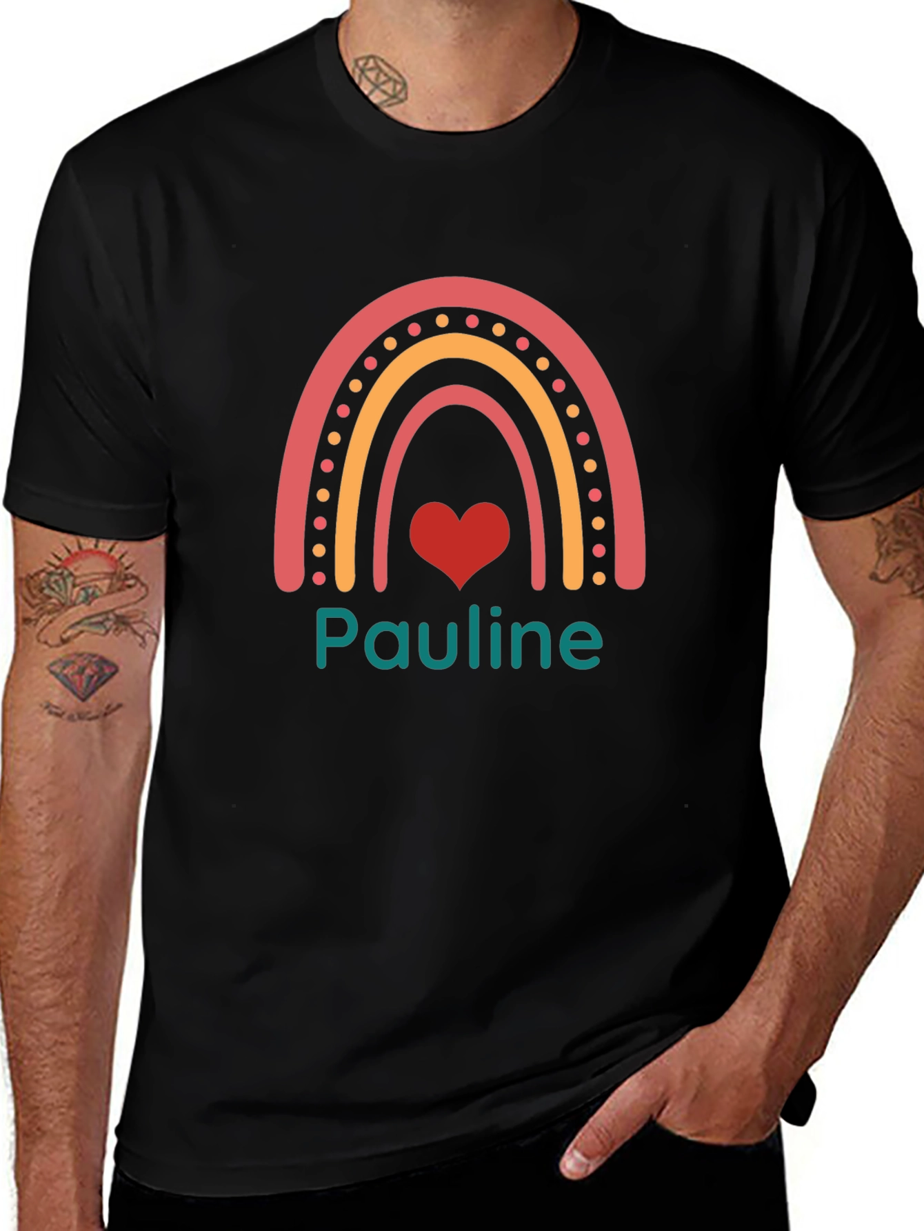 Camiseta Negra con Arcoíris y Nombre Pauline