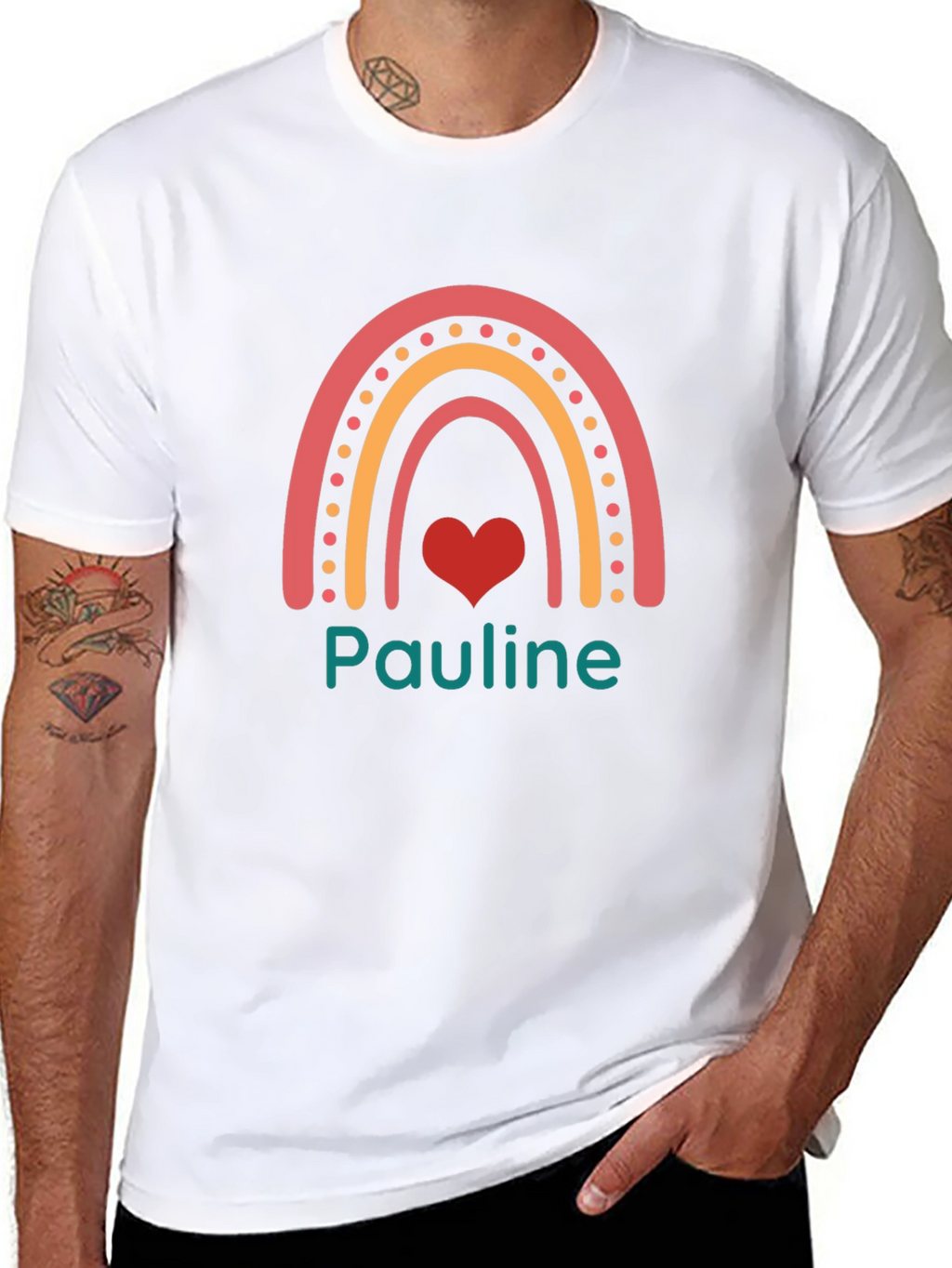 Camiseta Negra con Arcoíris y Nombre Pauline