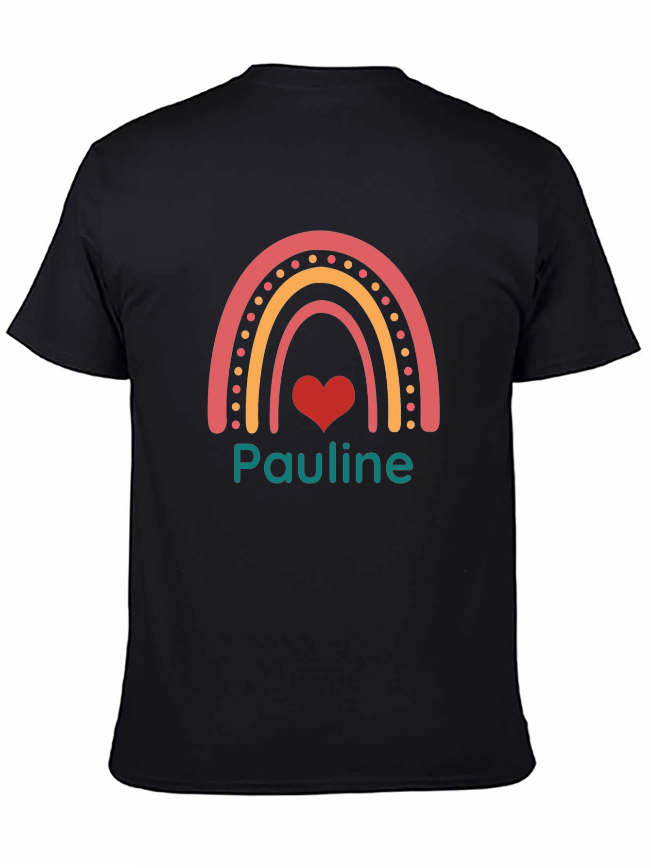 Camiseta Negra con Arcoíris y Nombre Pauline