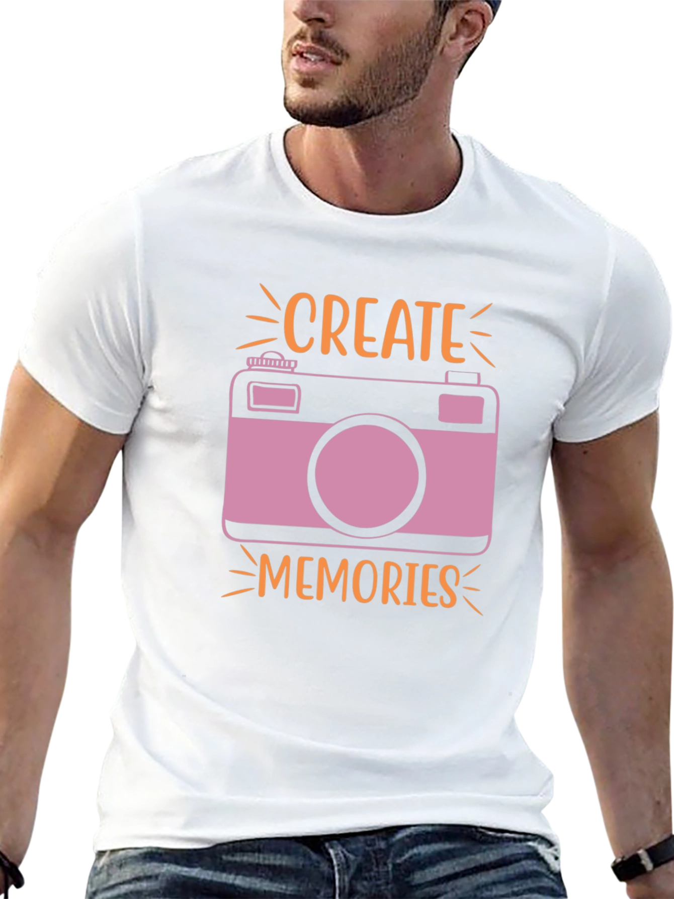 Camiseta Negra con Diseño de Cámara Create Memories