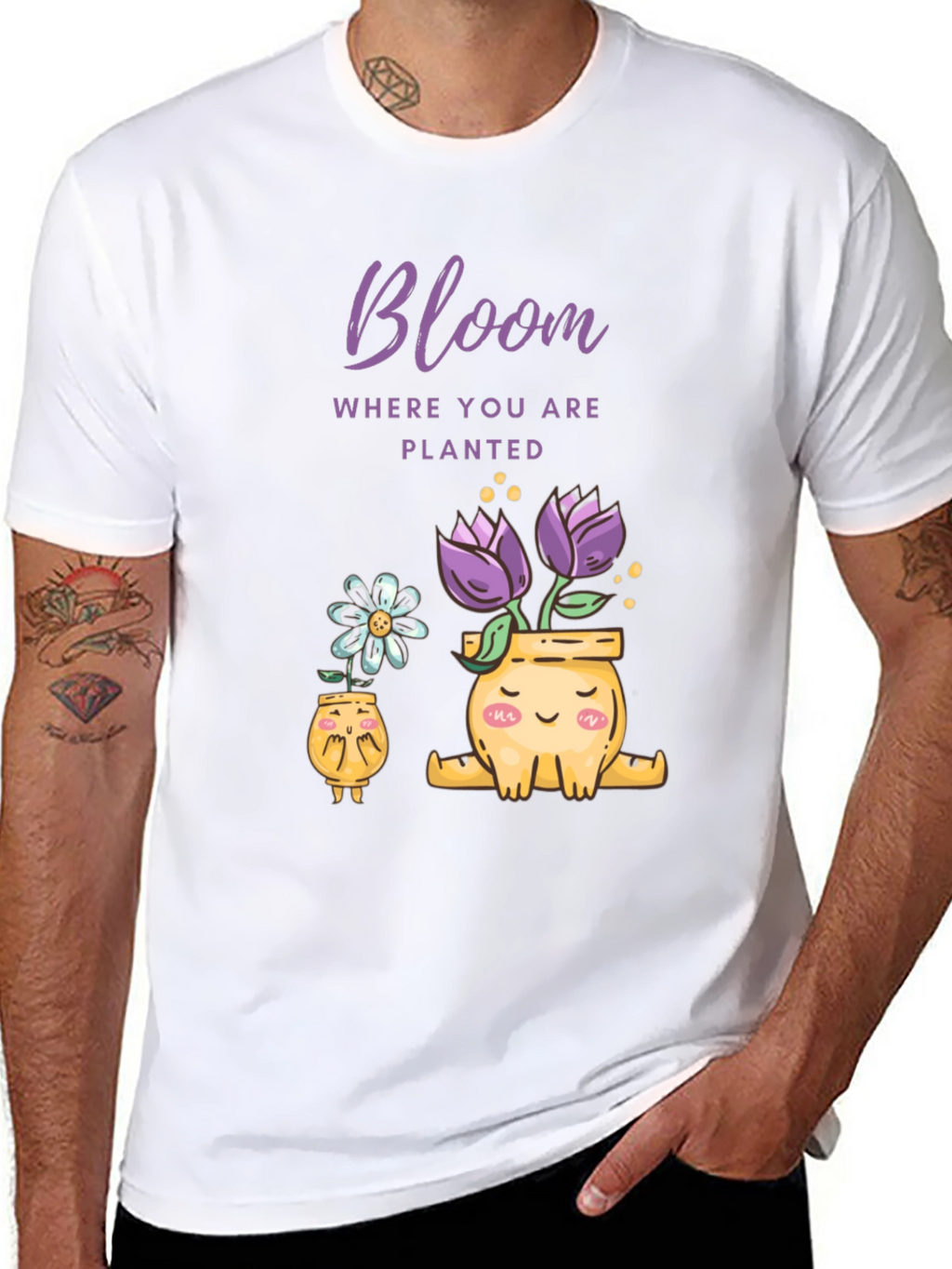 Camiseta Negra Bloom Flores en Macetas