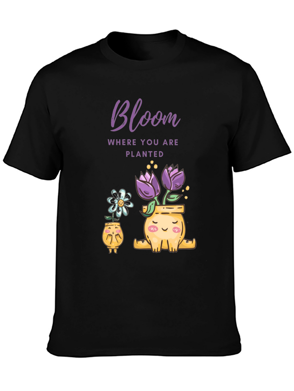 Camiseta Negra Bloom Flores en Macetas