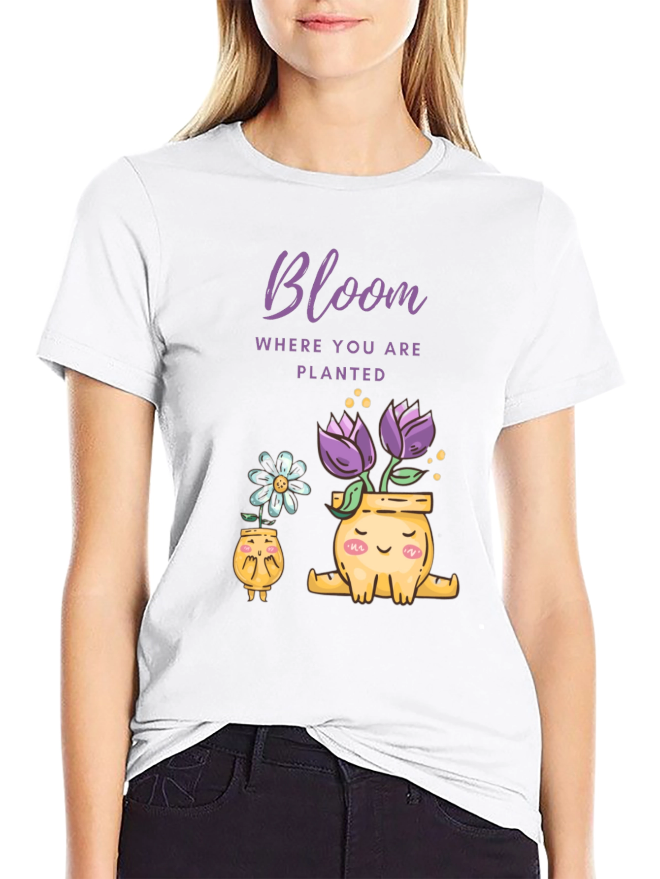 Camiseta Negra Bloom Flores en Macetas