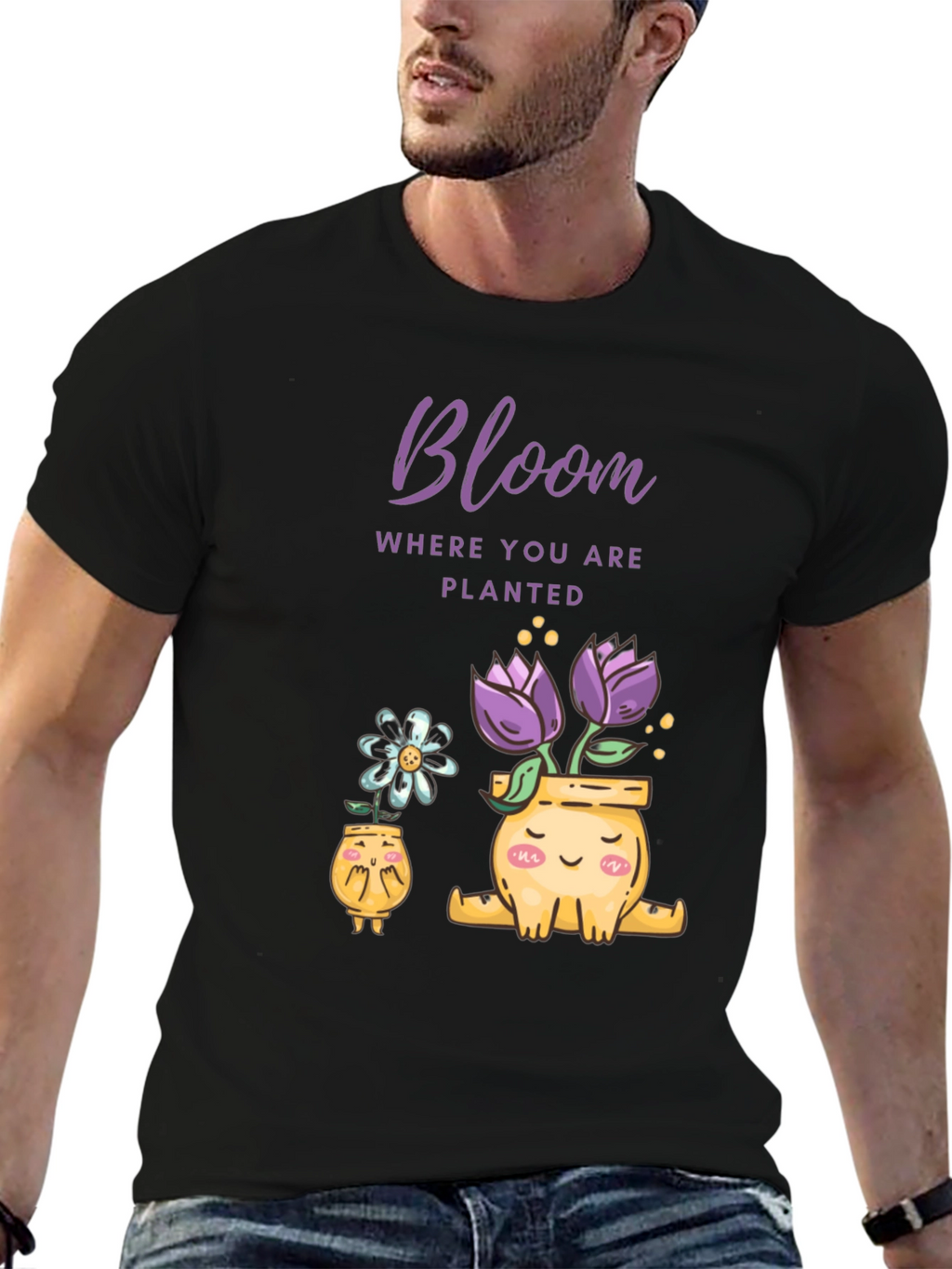 Camiseta Negra Bloom Flores en Macetas