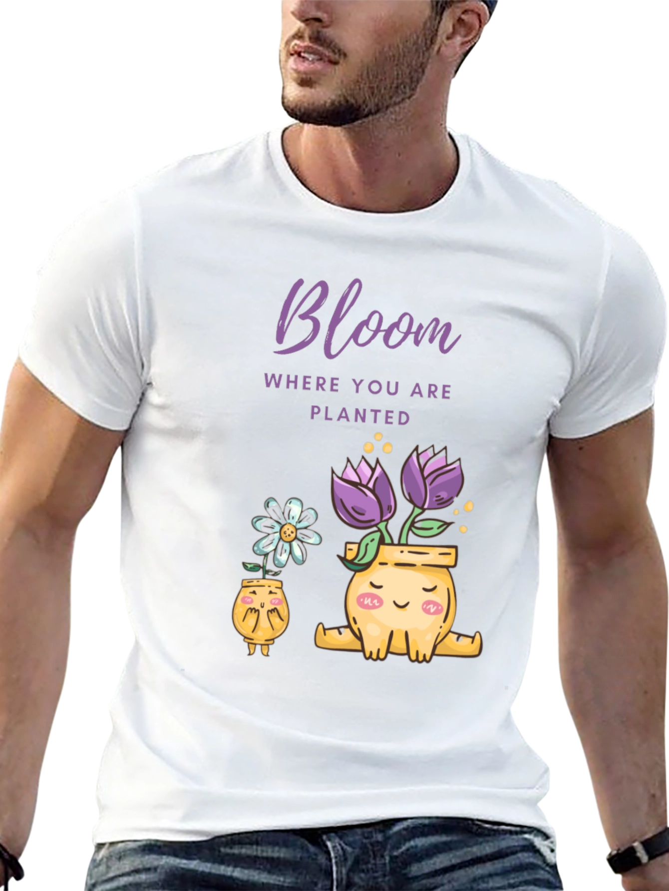 Camiseta Negra Bloom Flores en Macetas