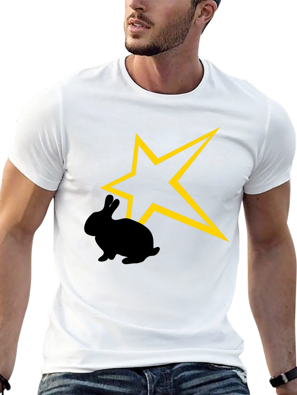 Camiseta Negra con Conejo y Estrella Amarilla