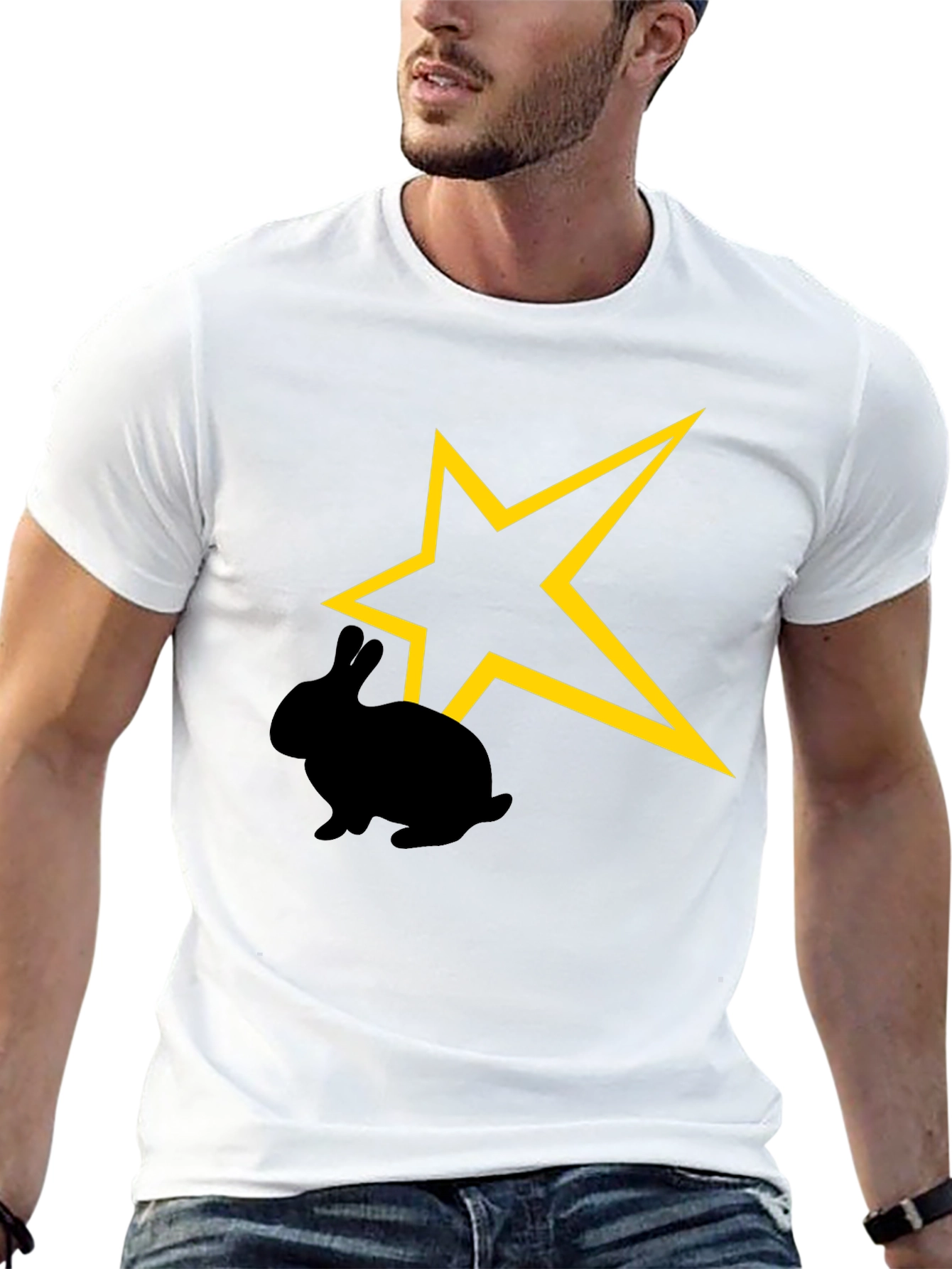 Camiseta Negra con Conejo y Estrella Amarilla