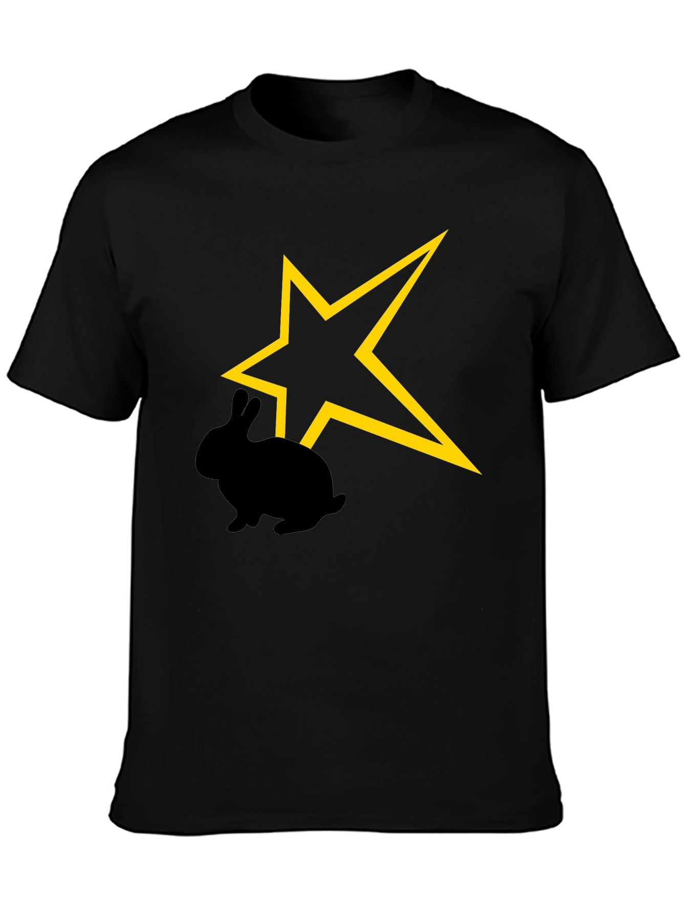 Camiseta Negra con Conejo y Estrella Amarilla