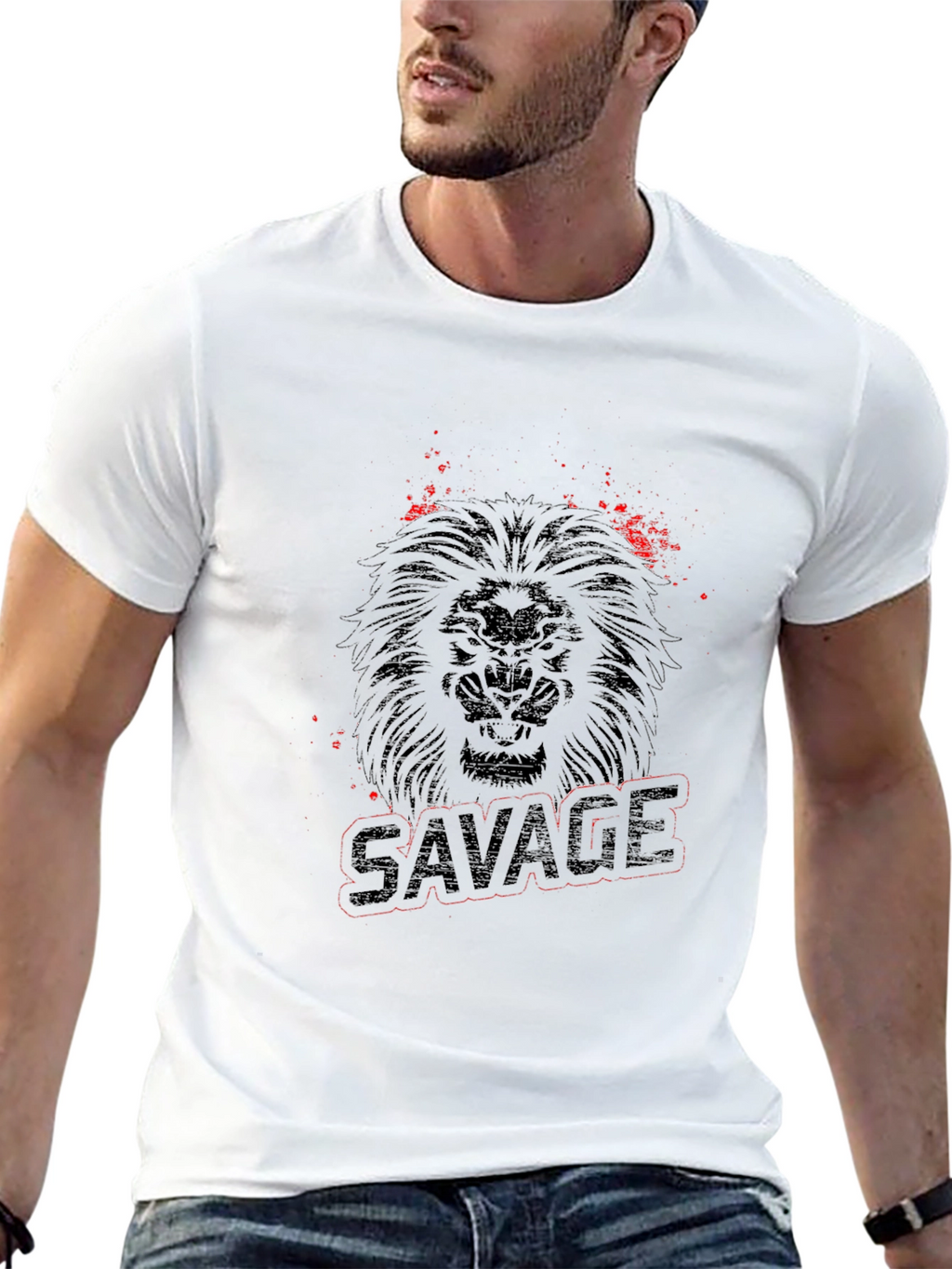 Camiseta Negra con Diseño de León Salvaje