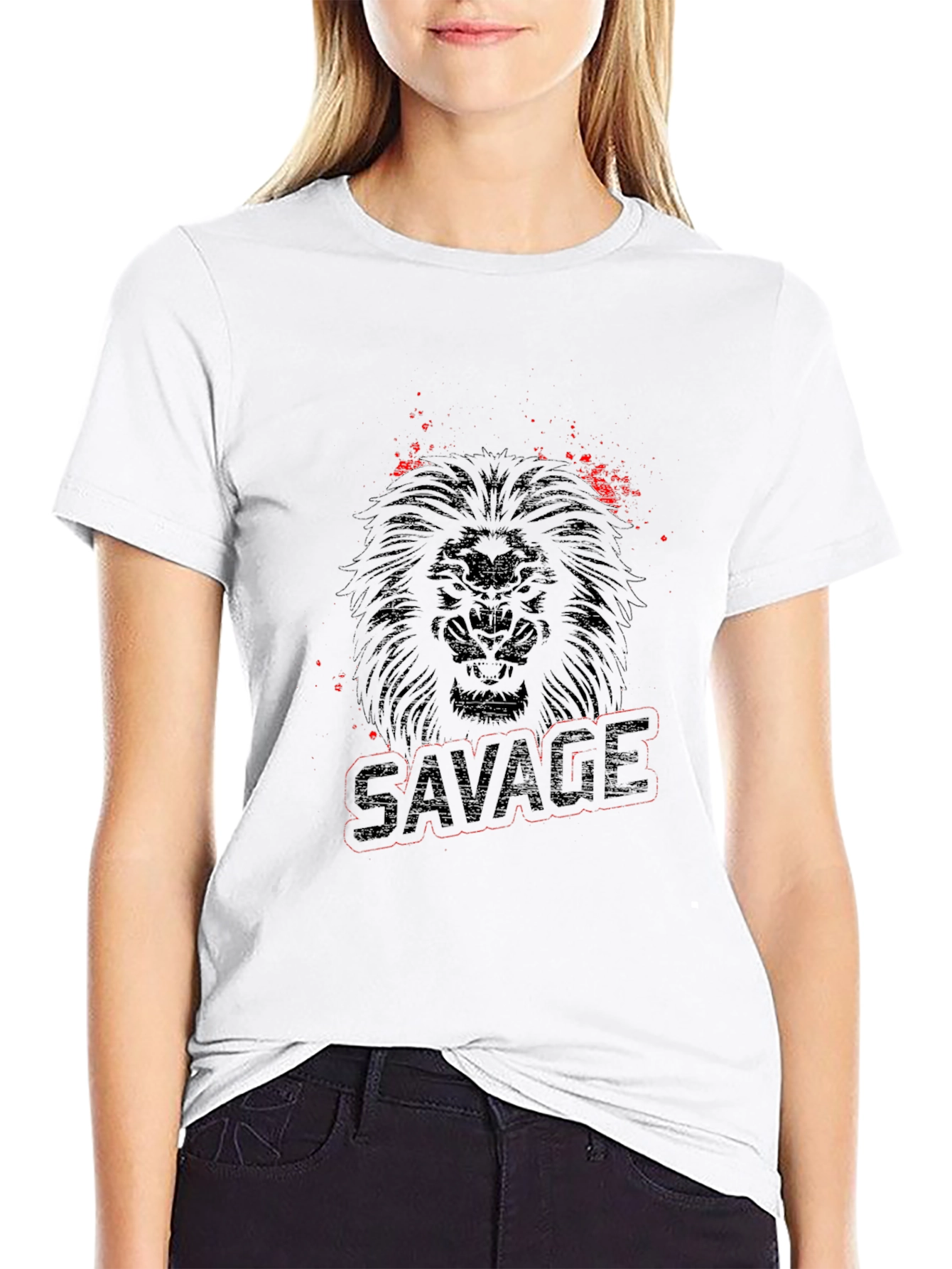 Camiseta Negra con Diseño de León Salvaje