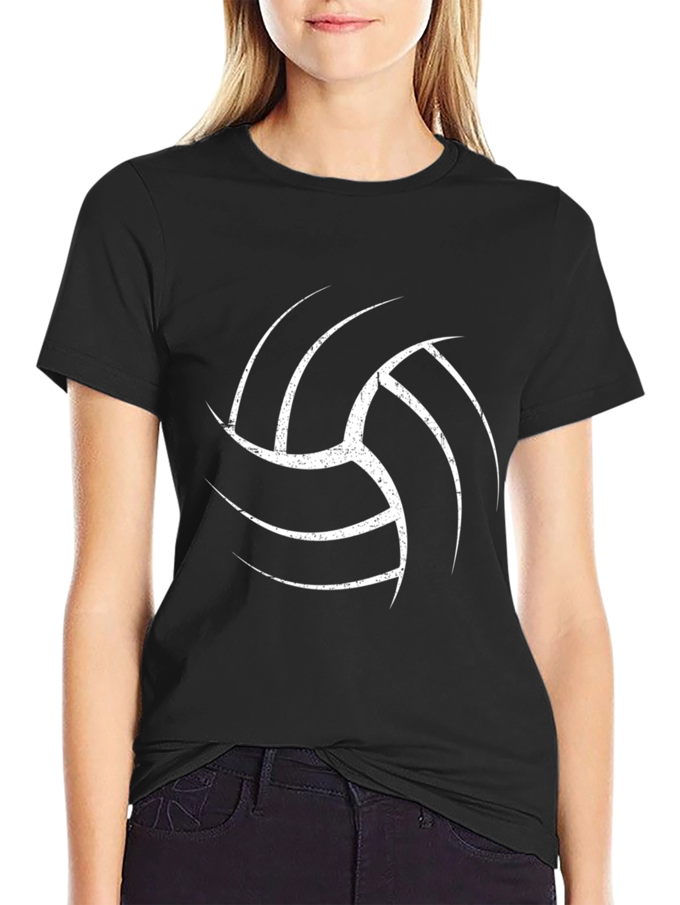 Camiseta Negra con Diseño de Balón de Voleibol
