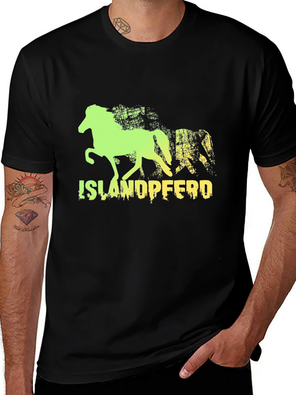 Camiseta Negra con Diseño de Caballo Islandés