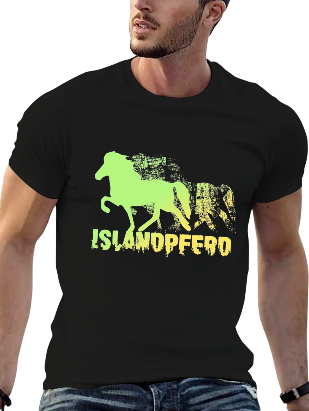 Camiseta Negra con Diseño de Caballo Islandés