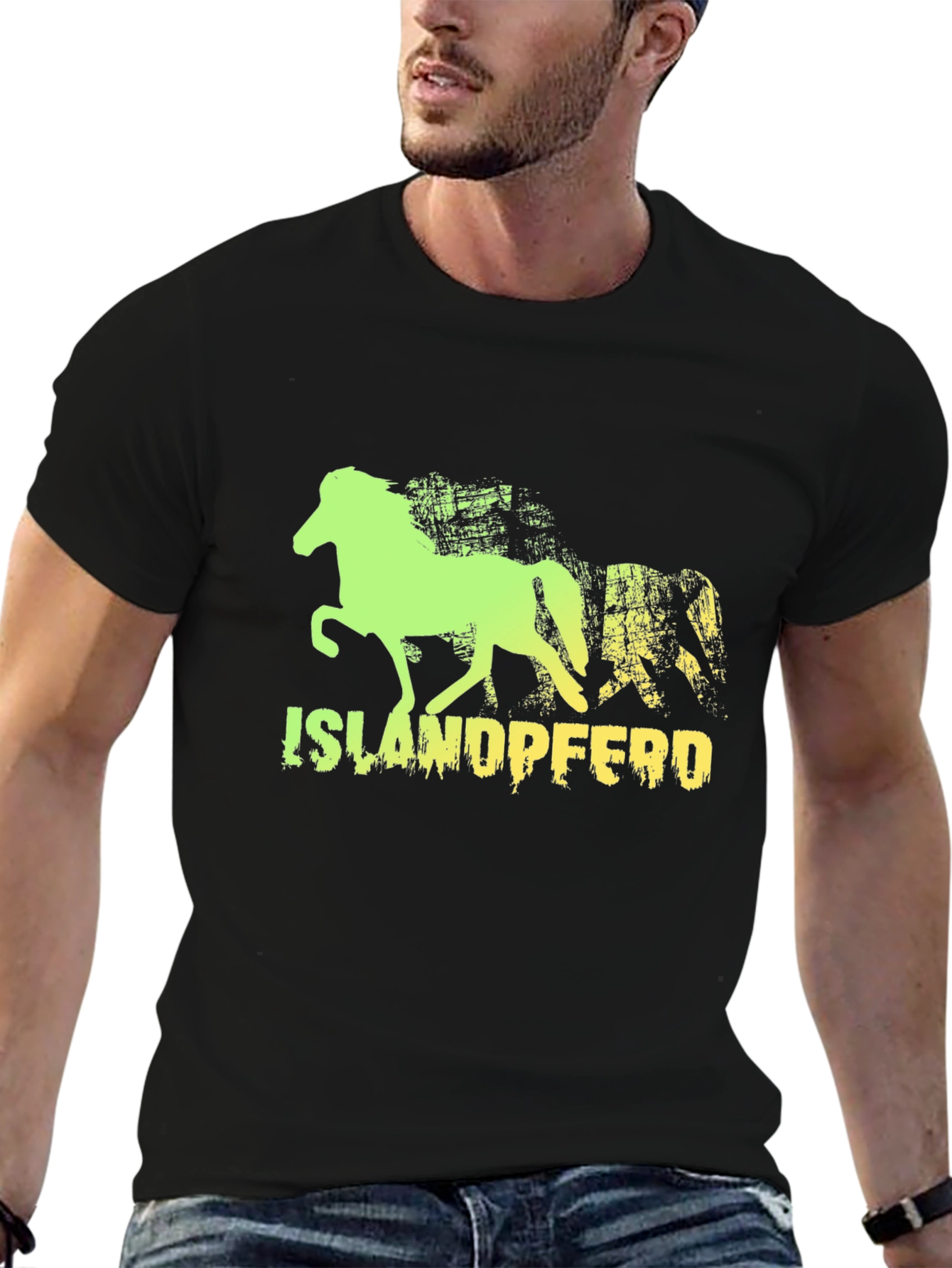 Camiseta Negra con Diseño de Caballo Islandés